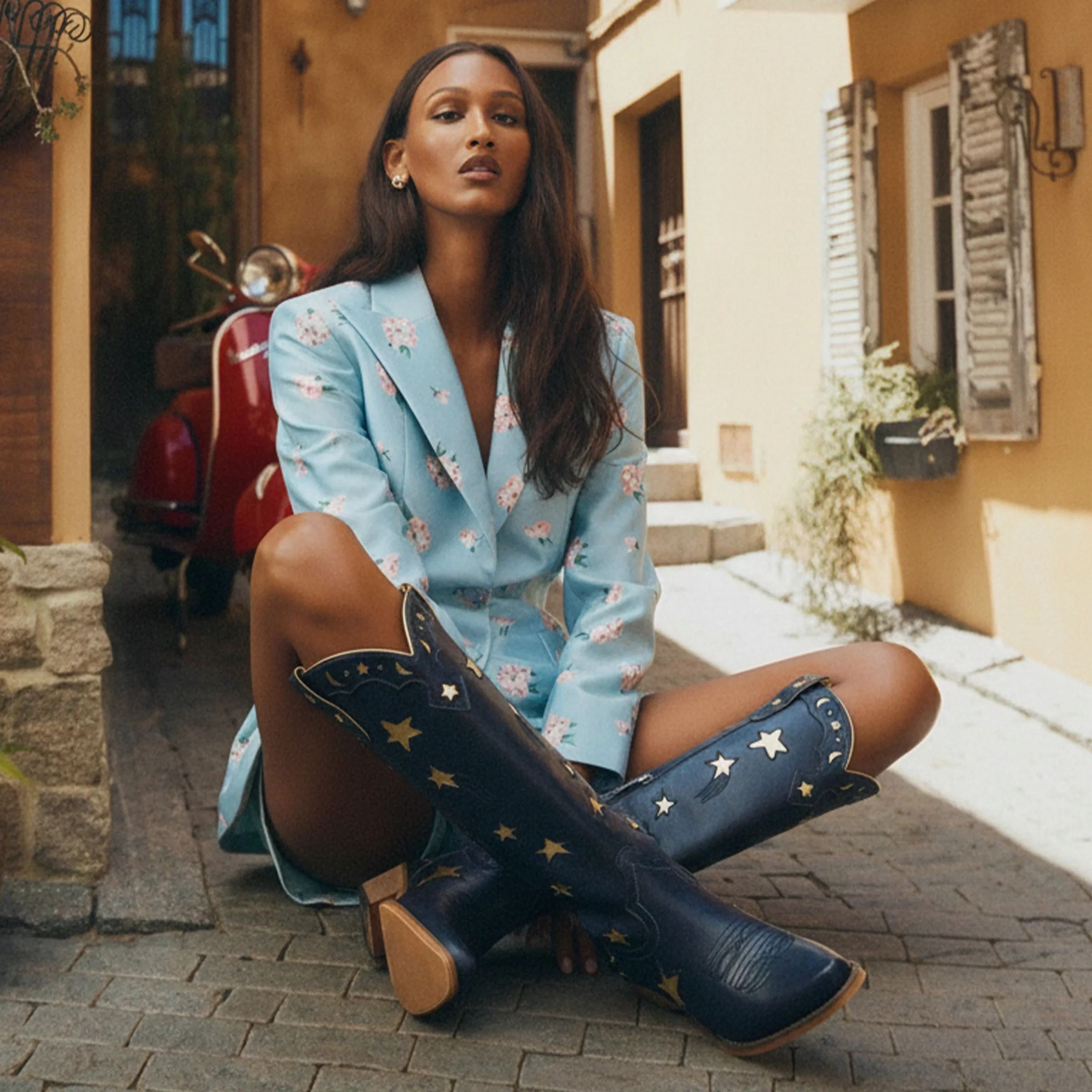 The Celestial - Midnight Blue Snip Toe Starry with Moon Cutout Tall Cowgirl Boots - Image 6