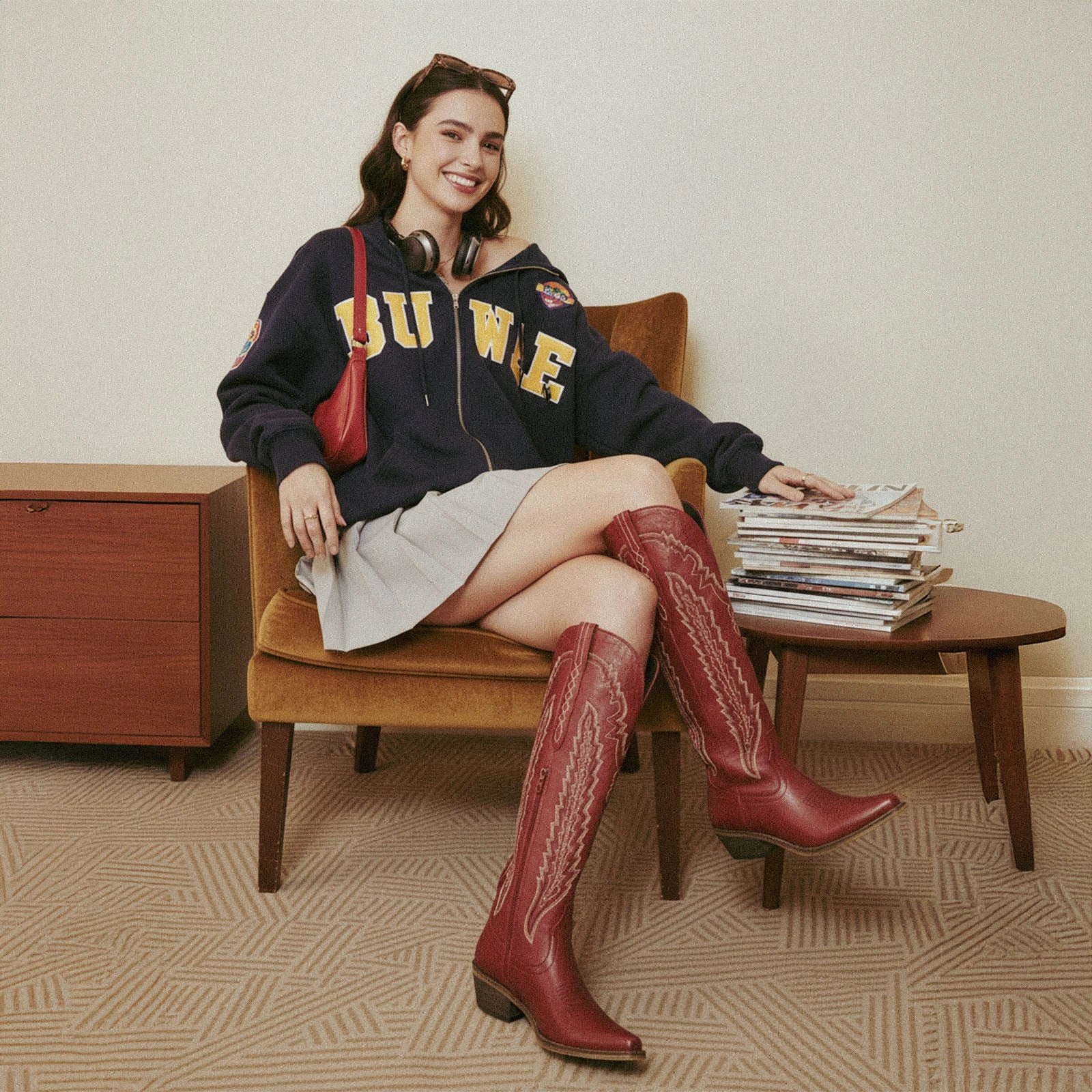 The Crimson Fire - Red Wide Calf Over the Knee Cowgirl Boots with Fire Embroidery - Image 10