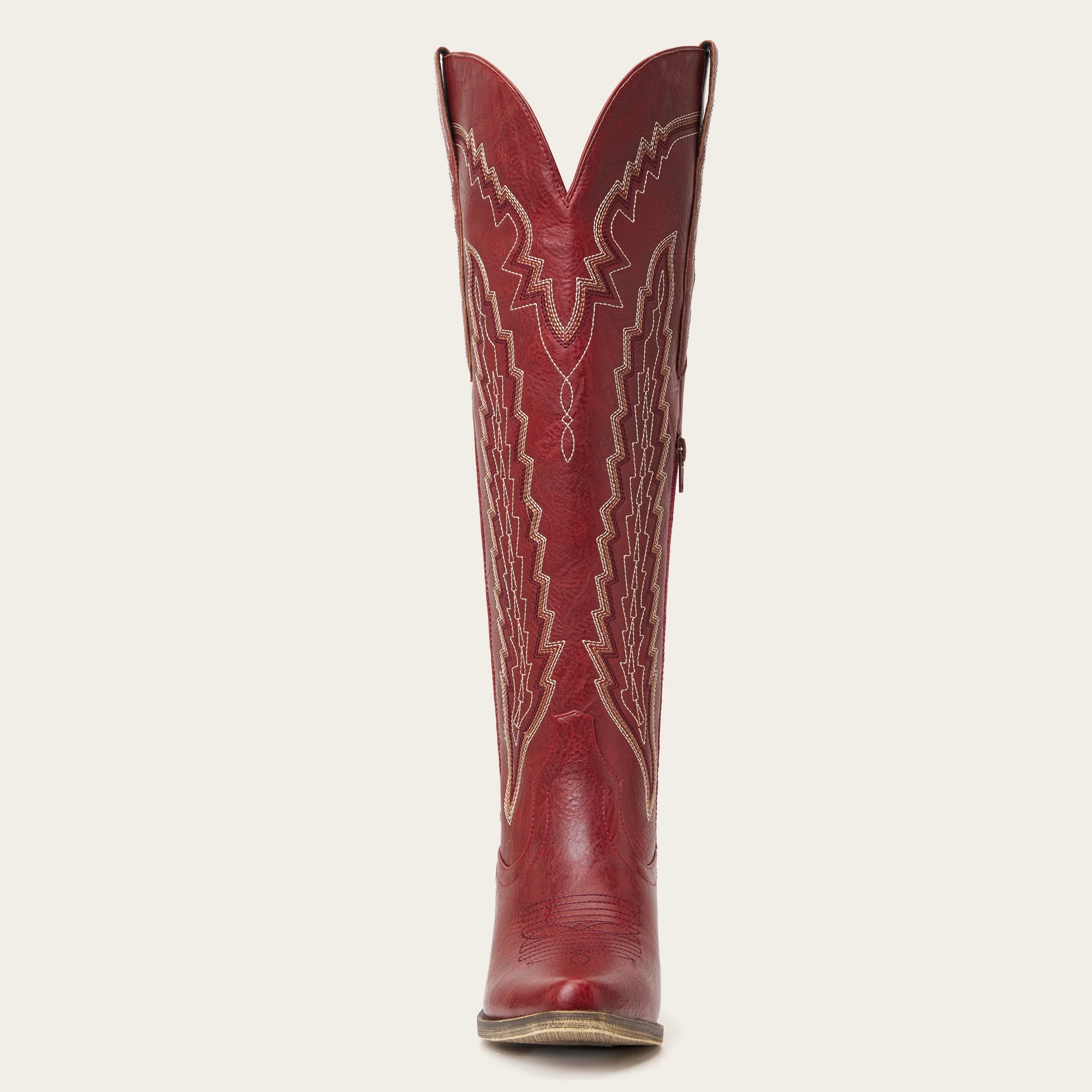 The Crimson Fire - Red Wide Calf Over the Knee Cowgirl Boots with Fire Embroidery - Image 12