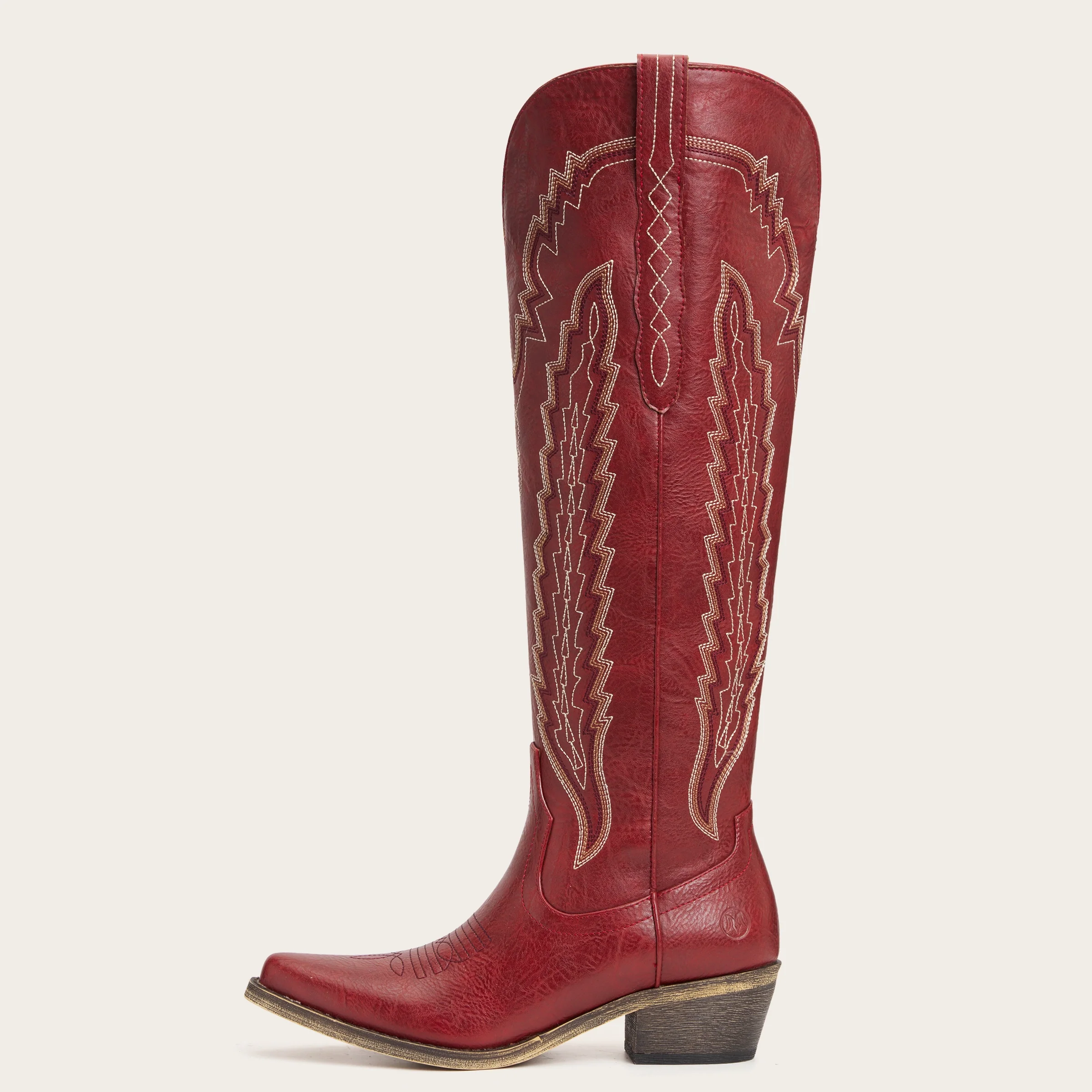 The Crimson Fire - Red Wide Calf Over the Knee Cowgirl Boots with Fire Embroidery - Image 4