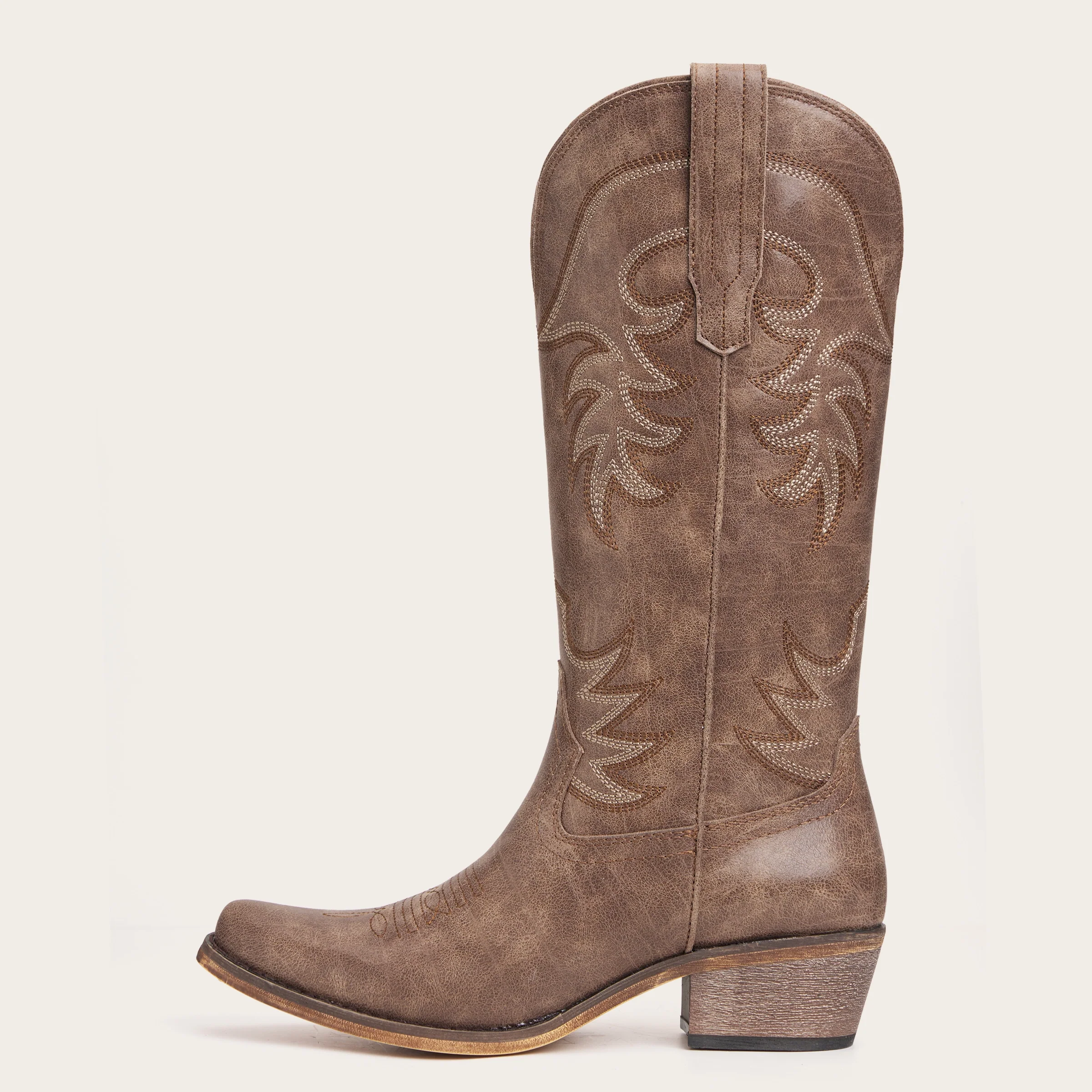 The Elizabeth - Brown Cowgirl Boots Snip Toe with Embroidered Detail - Image 4