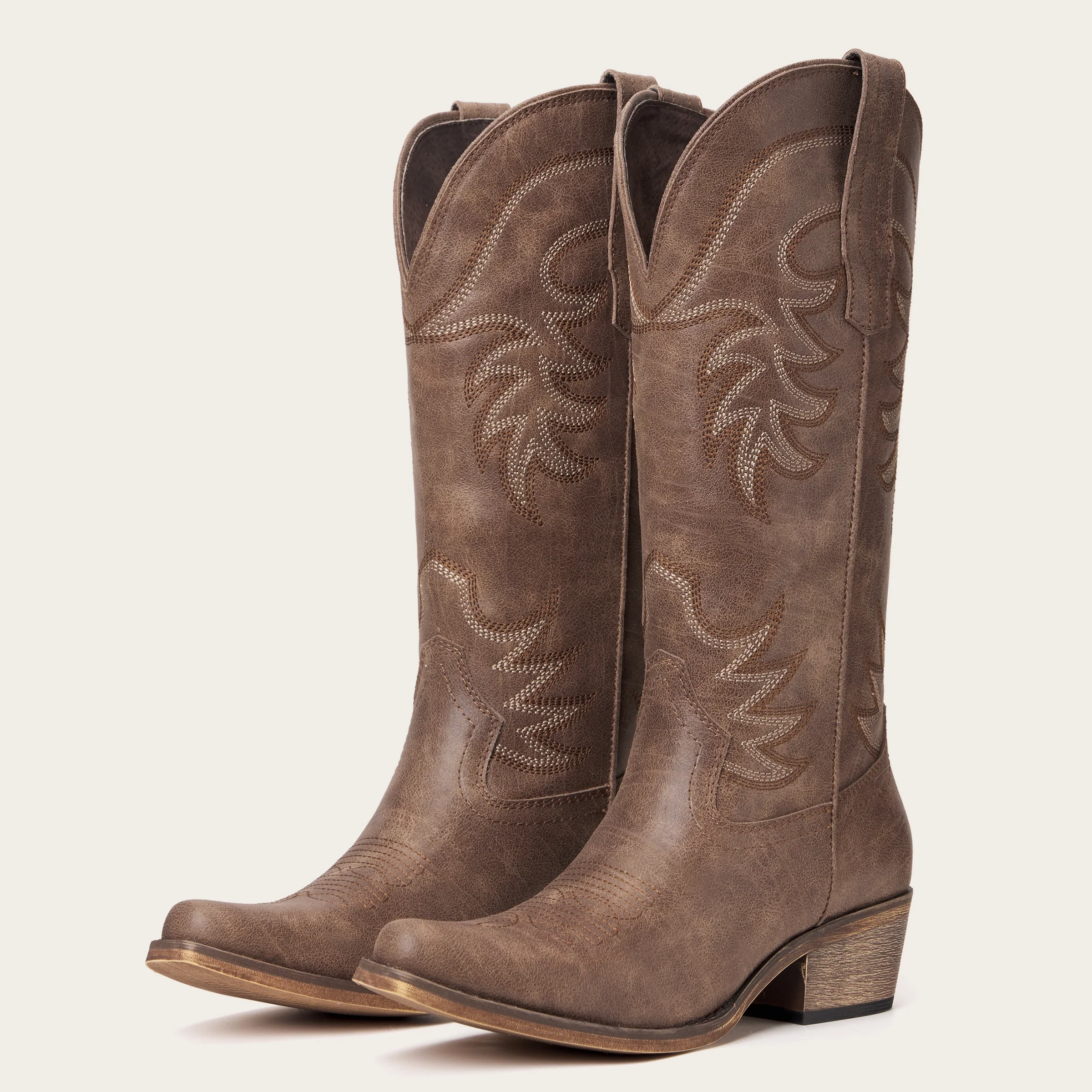 The Elizabeth - Brown Cowgirl Boots Snip Toe with Embroidered Detail - Image 5