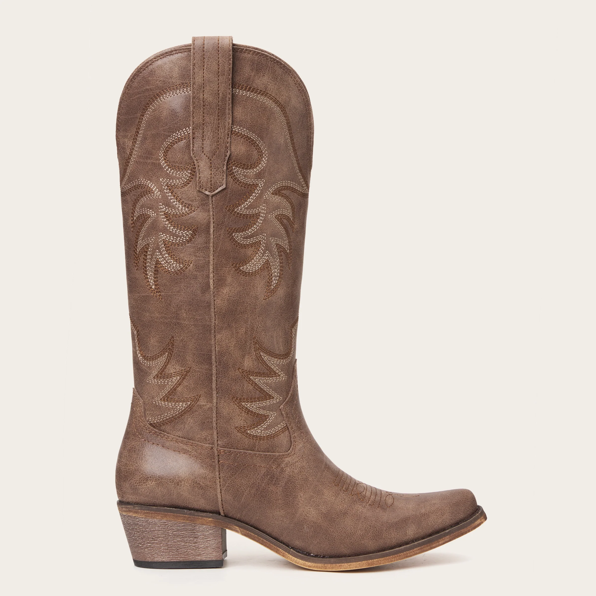 The Elizabeth - Brown Cowgirl Boots Snip Toe with Embroidered Detail - Image 7