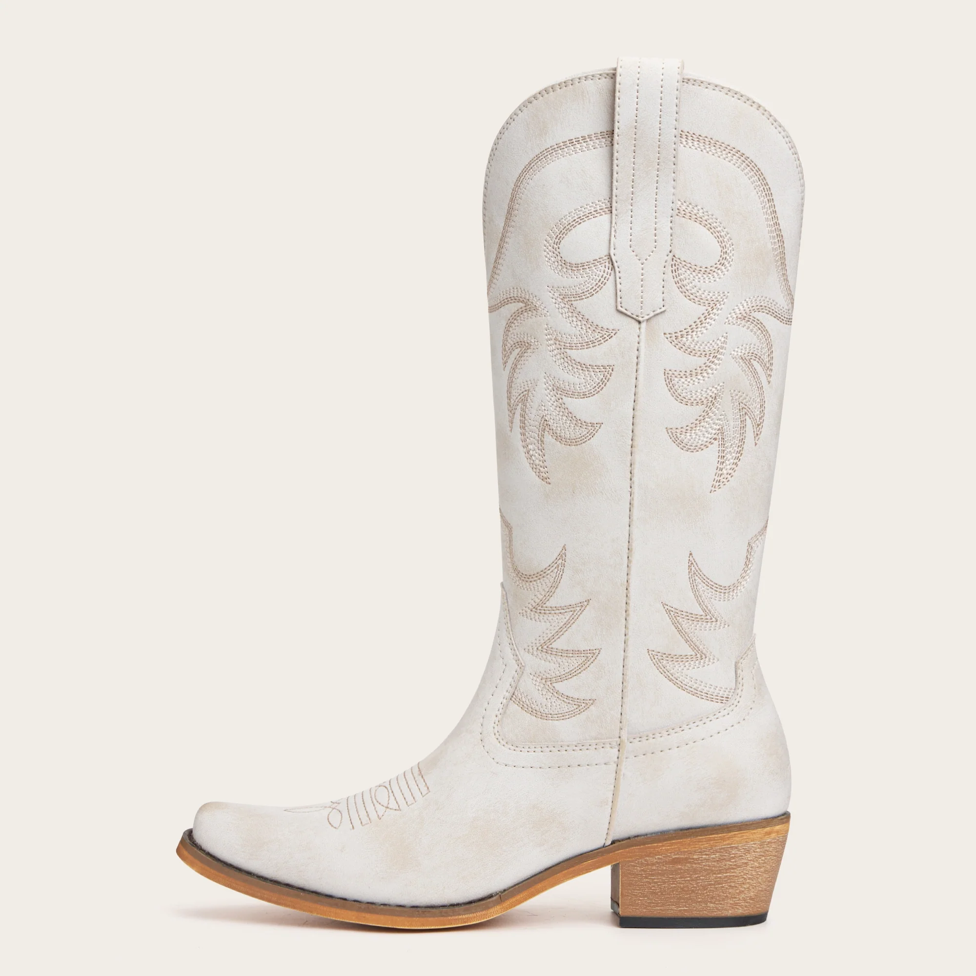 The Elizabeth - Ivory Cowgirl Boots Snip Toe with Embroidered Detail - Image 4