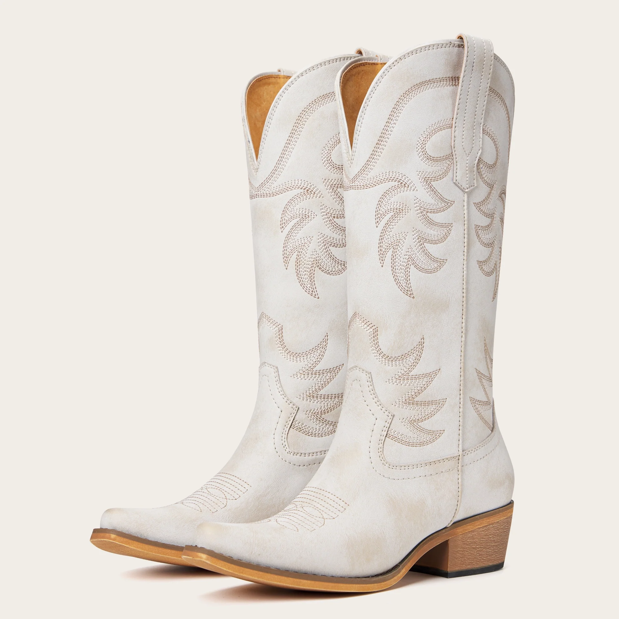 The Elizabeth - Ivory Cowgirl Boots Snip Toe with Embroidered Detail - Image 5