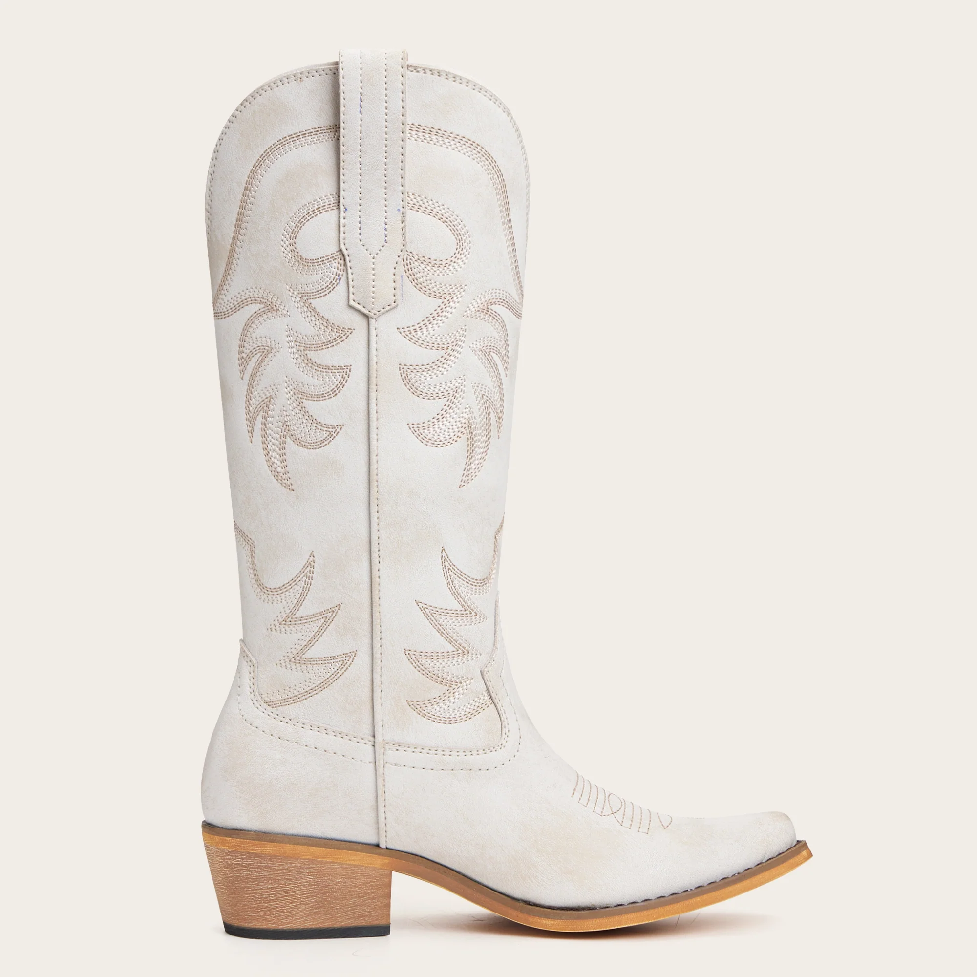 The Elizabeth - Ivory Cowgirl Boots Snip Toe with Embroidered Detail - Image 8