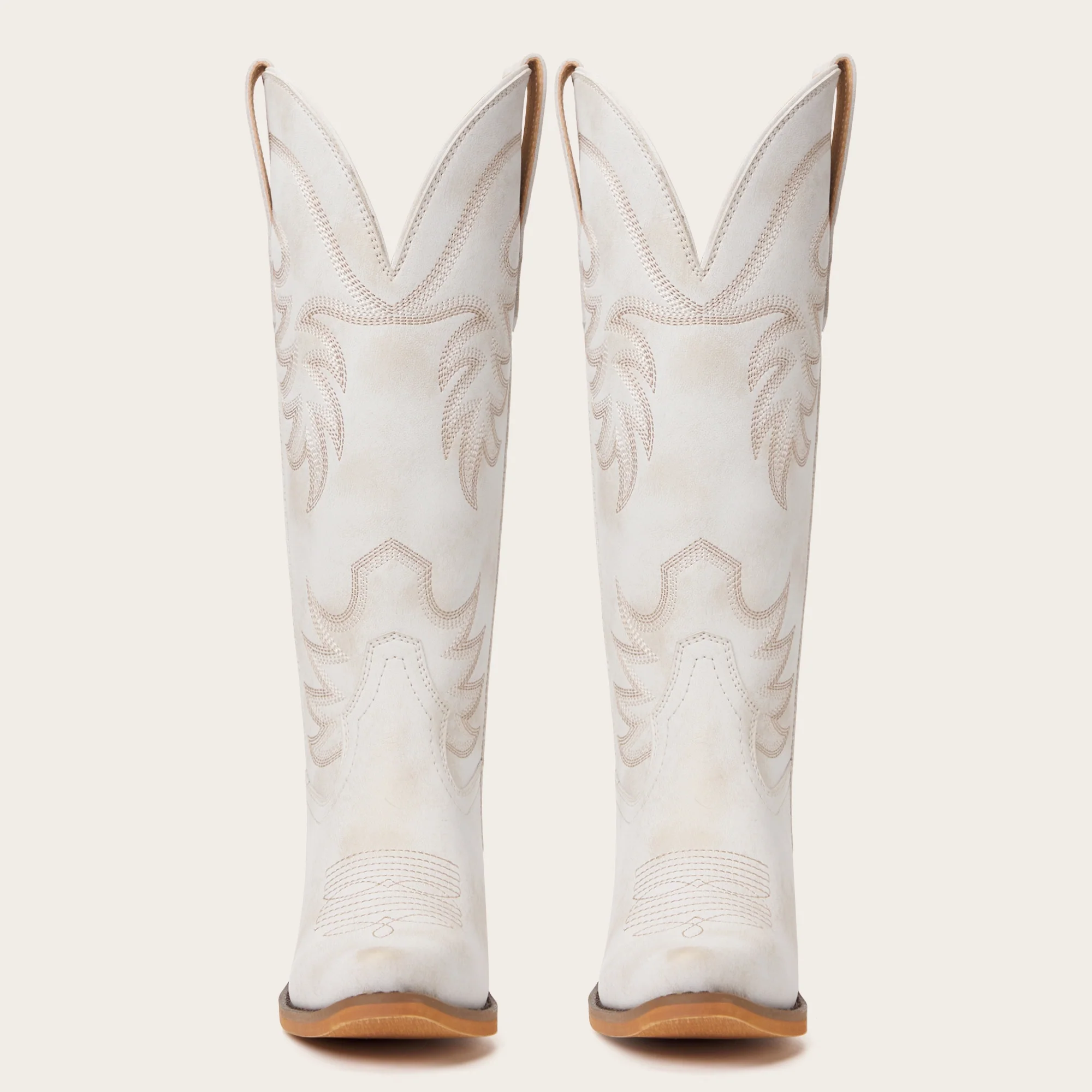 The Elizabeth - Ivory Cowgirl Boots Snip Toe with Embroidered Detail - Image 9