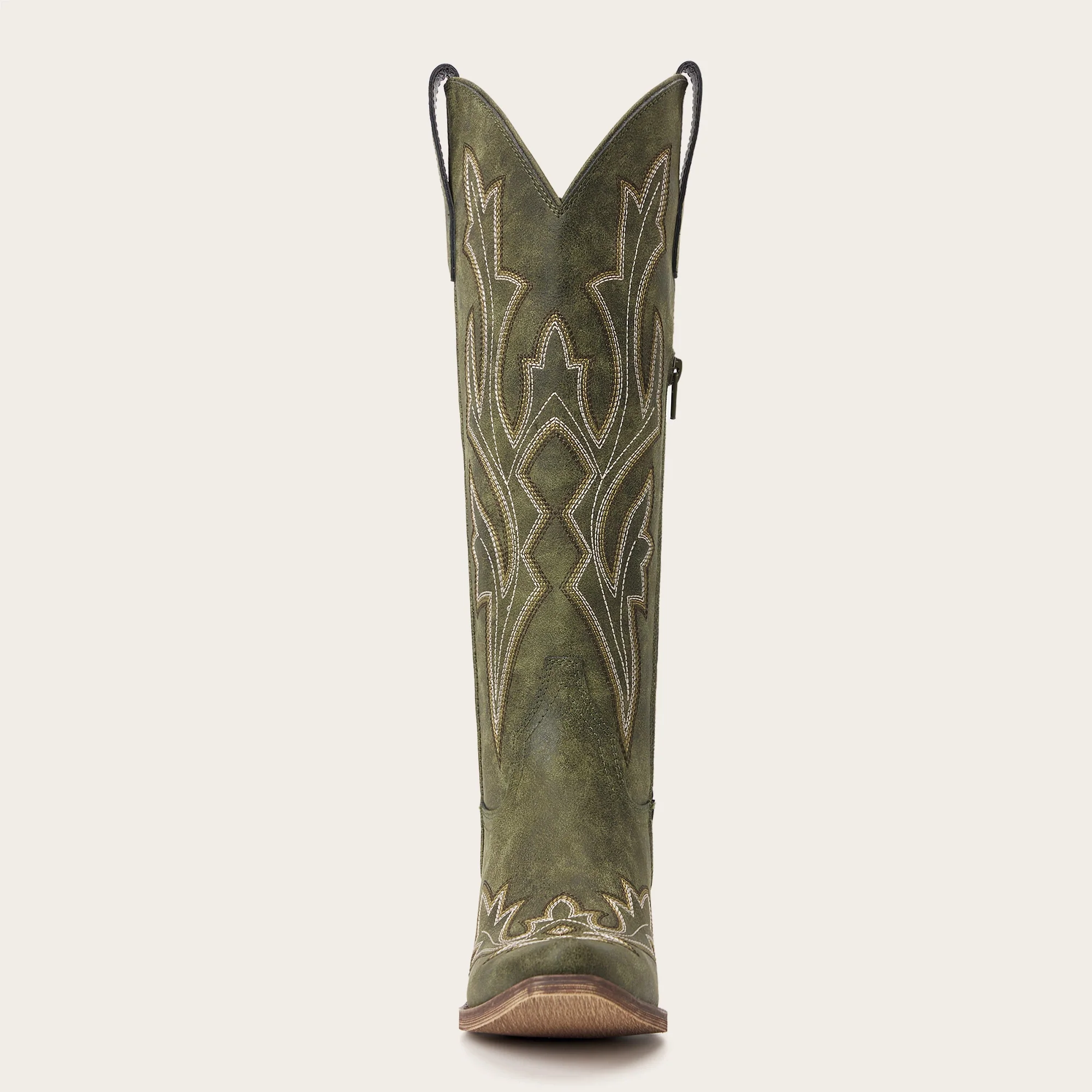 The Etta - Olive Short Tall Cowgirl Boots with Delicate Embroidery - Image 9