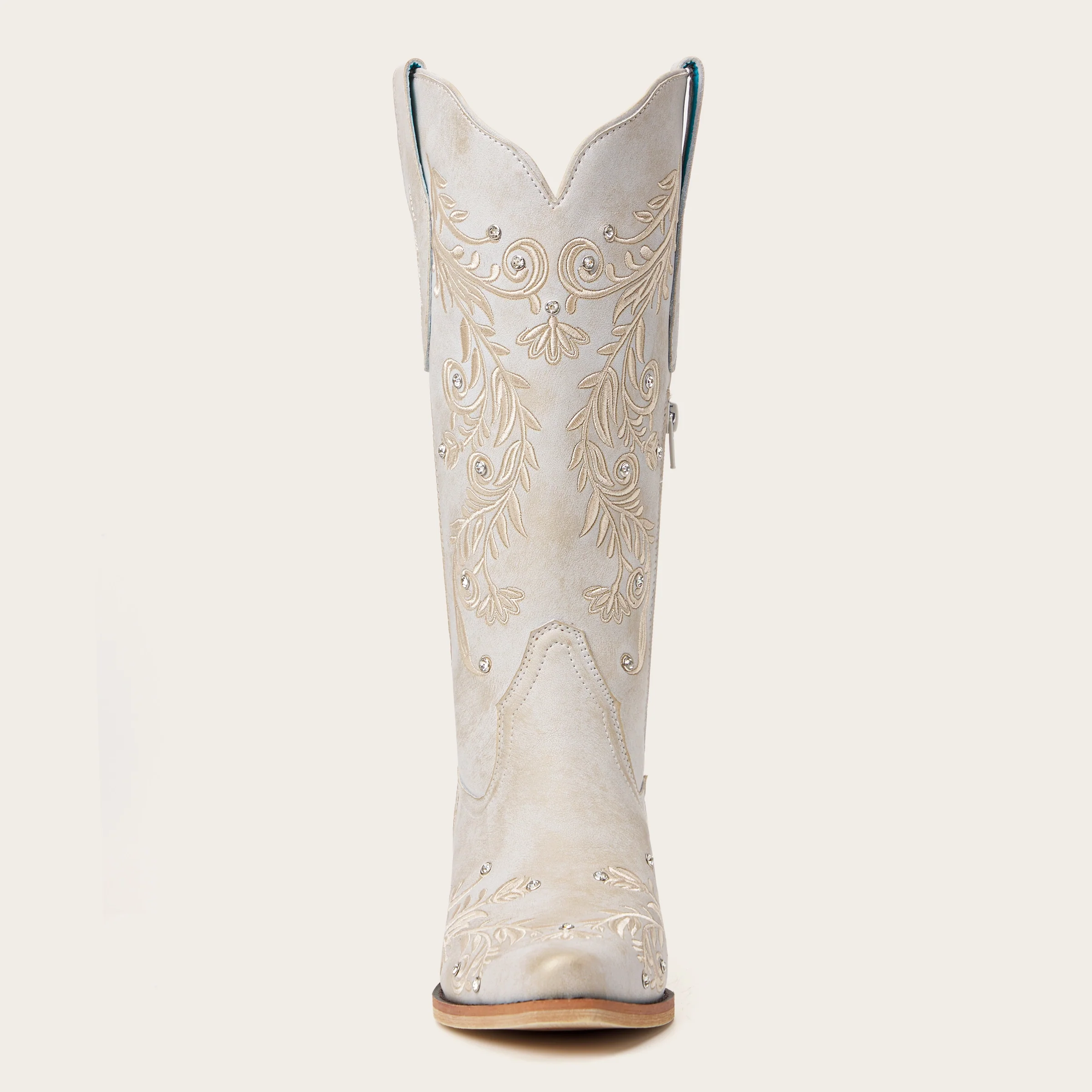 The Everly - Ivory Cowgirl Boots with Vine Embroidery and Crystal Accents - Image 12