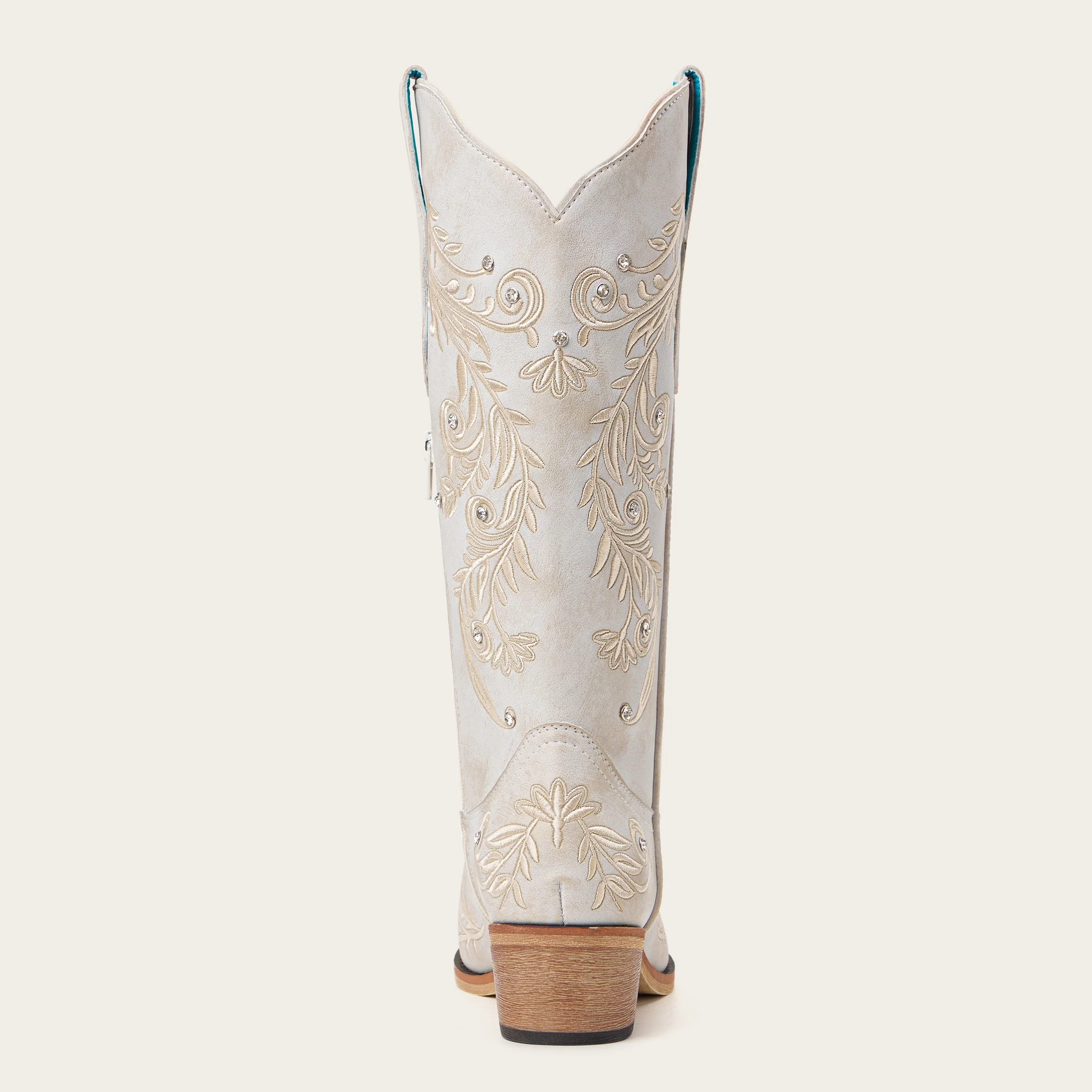 The Everly - Ivory Cowgirl Boots with Vine Embroidery and Crystal Accents - Image 13