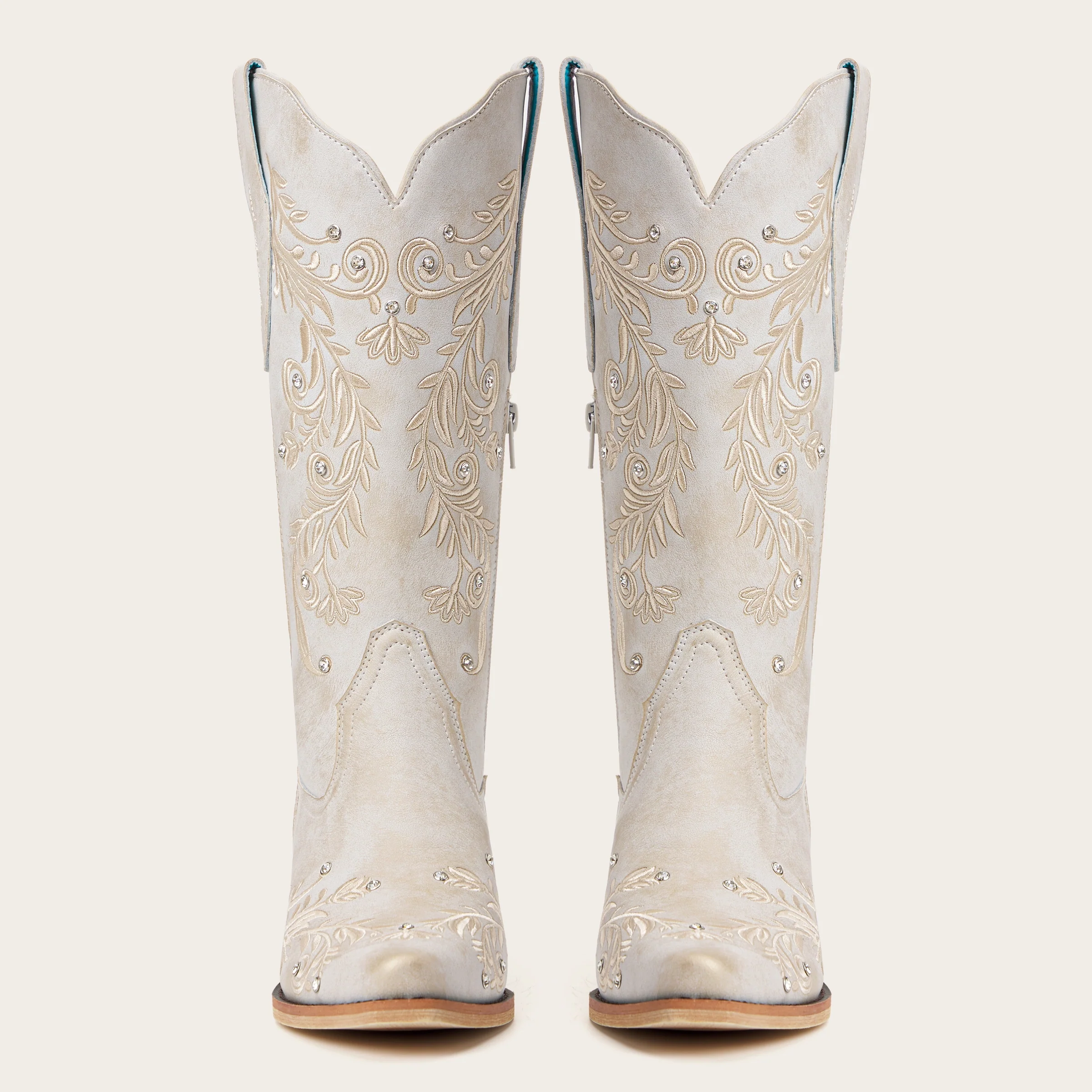 The Everly - Ivory Cowgirl Boots with Vine Embroidery and Crystal Accents - Image 9