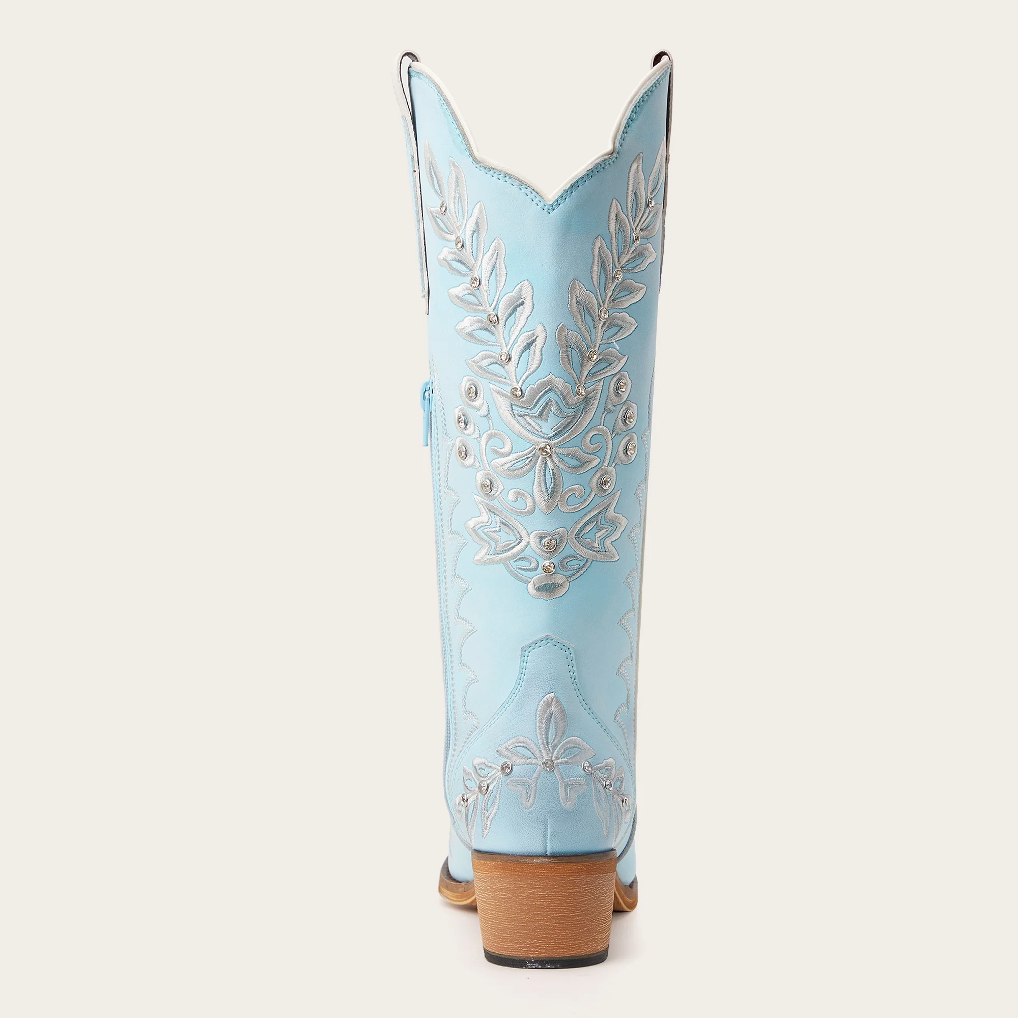 The Grace - Blue Western Boots with Embroidered Floral and Rhinestone Accents - Image 11