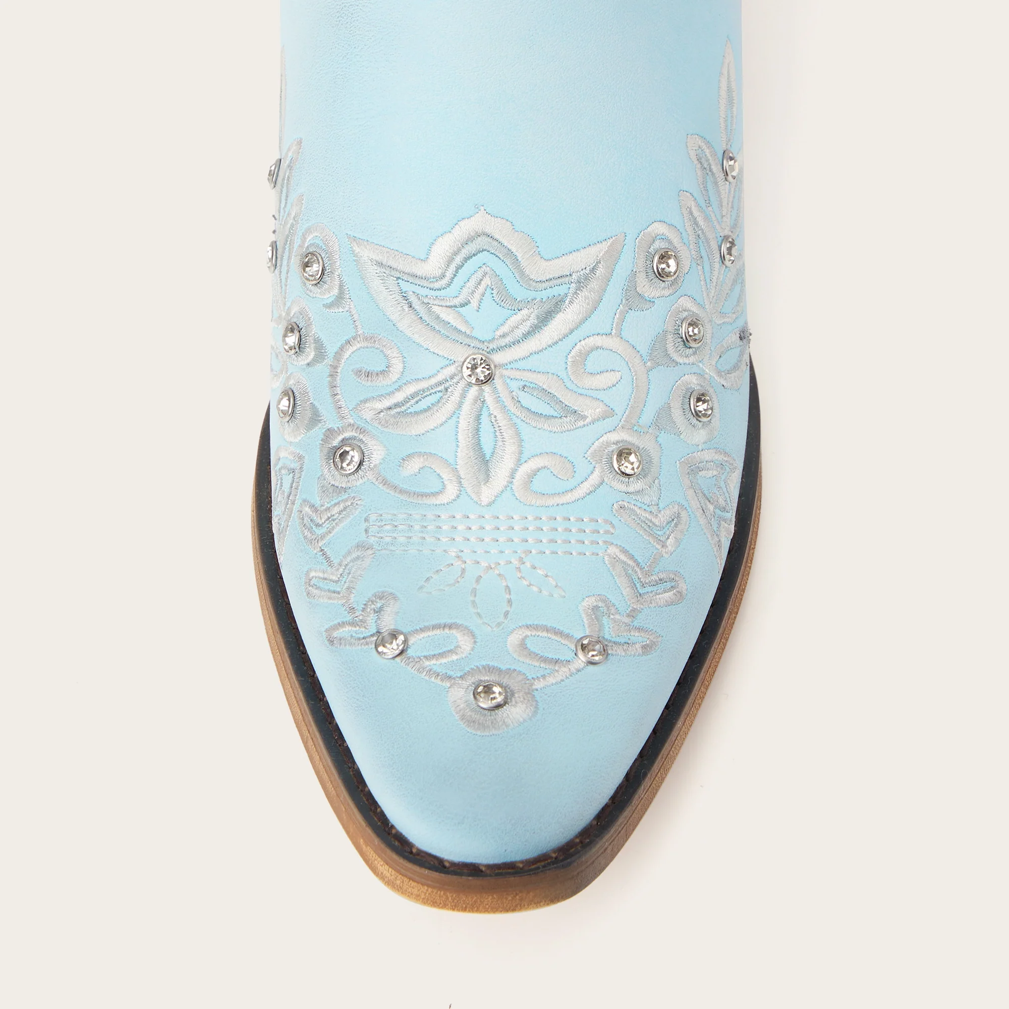 The Grace - Blue Western Boots with Embroidered Floral and Rhinestone Accents - Image 12
