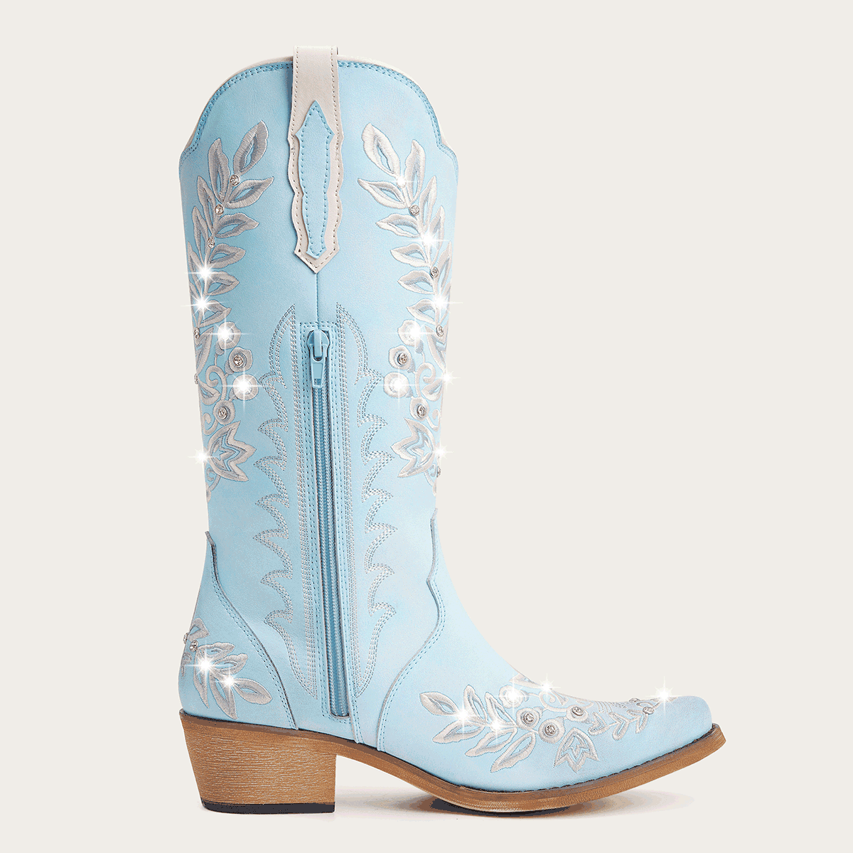 The Grace - Blue Western Boots with Embroidered Floral and Rhinestone Accents - Image 7