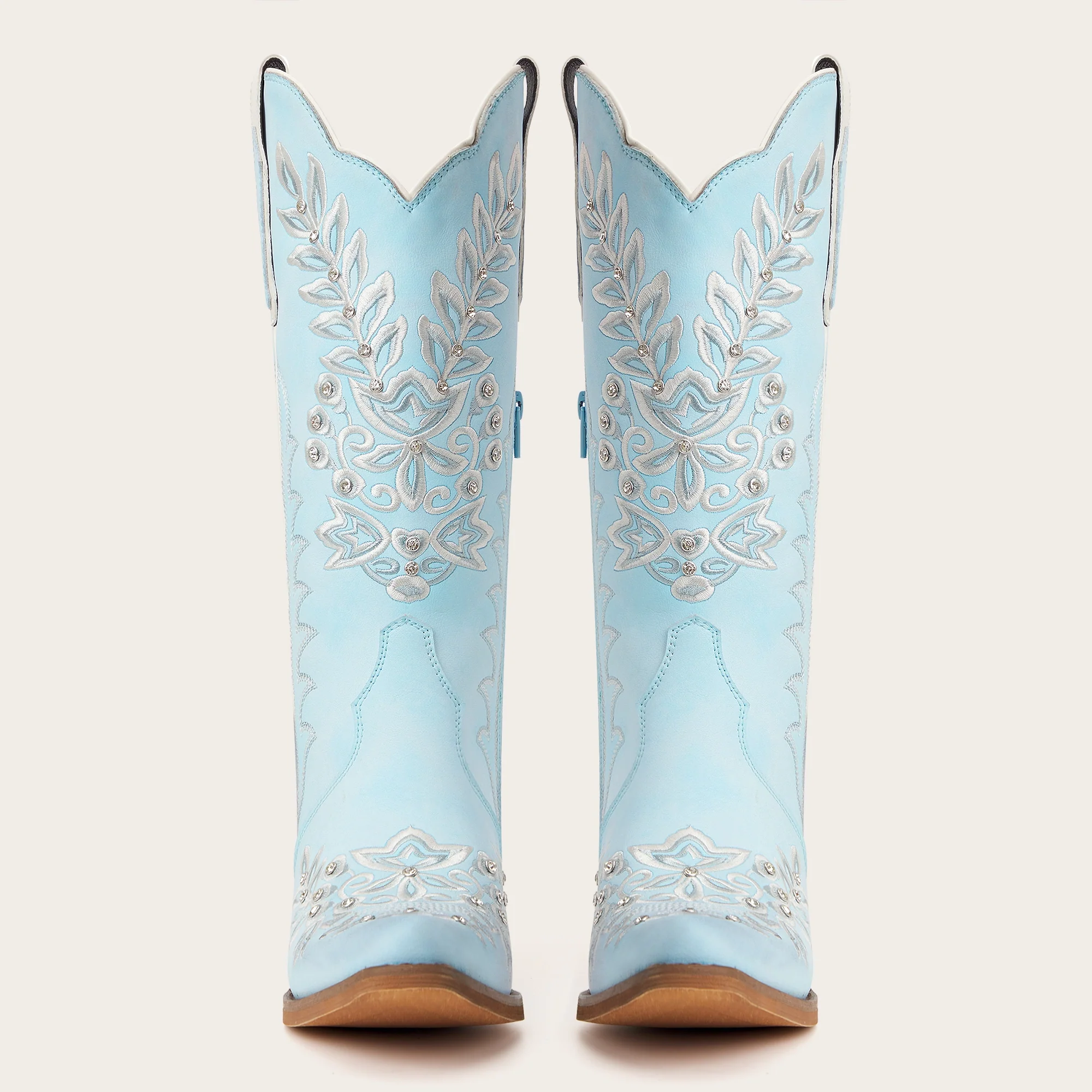 The Grace - Blue Western Boots with Embroidered Floral and Rhinestone Accents - Image 9