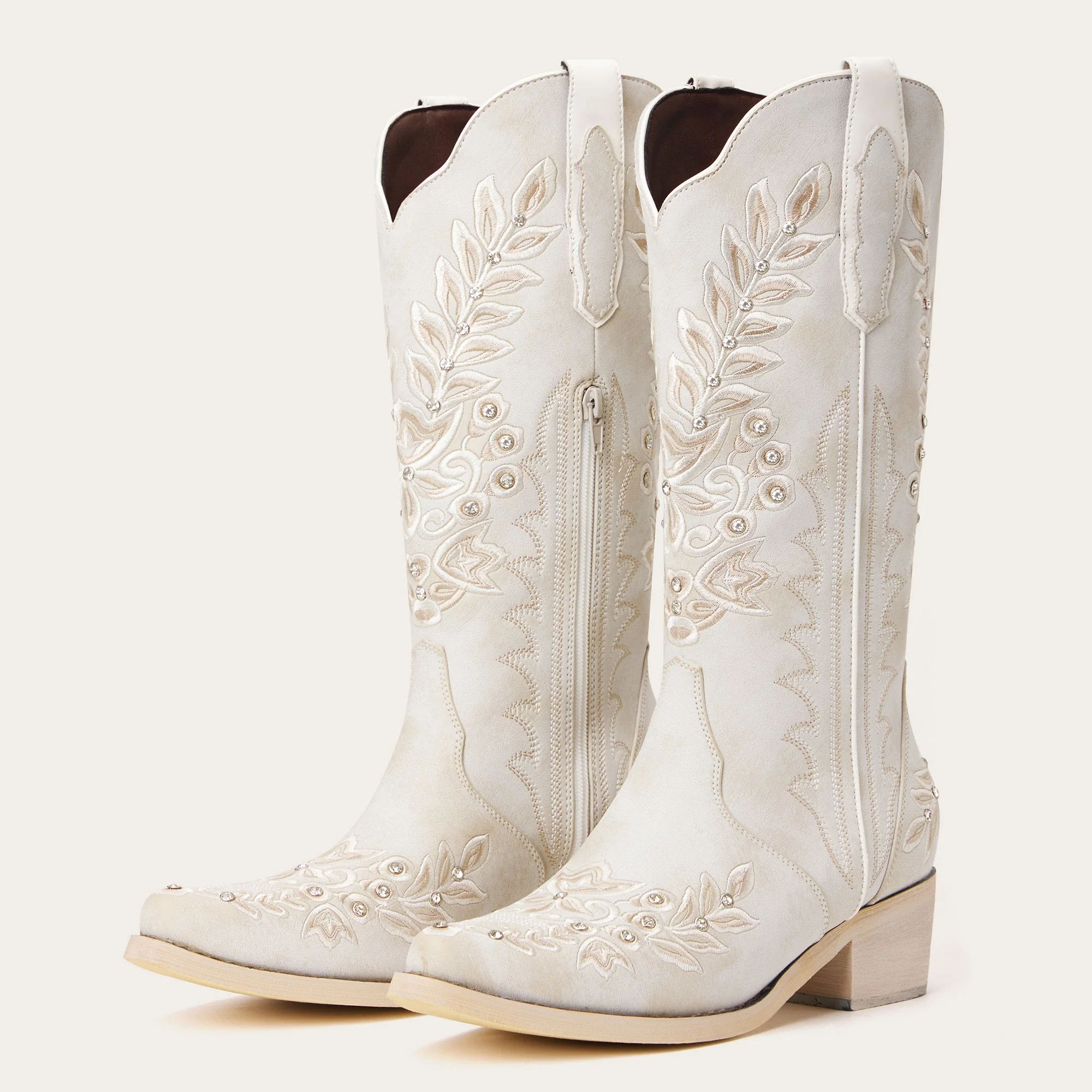 The Grace - Ivory Western Boots with Embroidered Floral and Rhinestone Accents - Image 4
