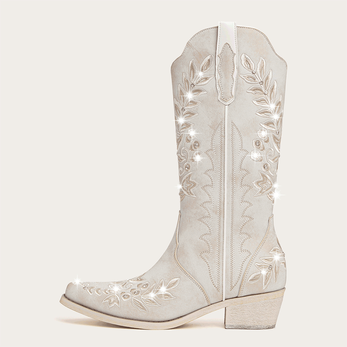 The Grace - Ivory Western Boots with Embroidered Floral and Rhinestone Accents - Image 5