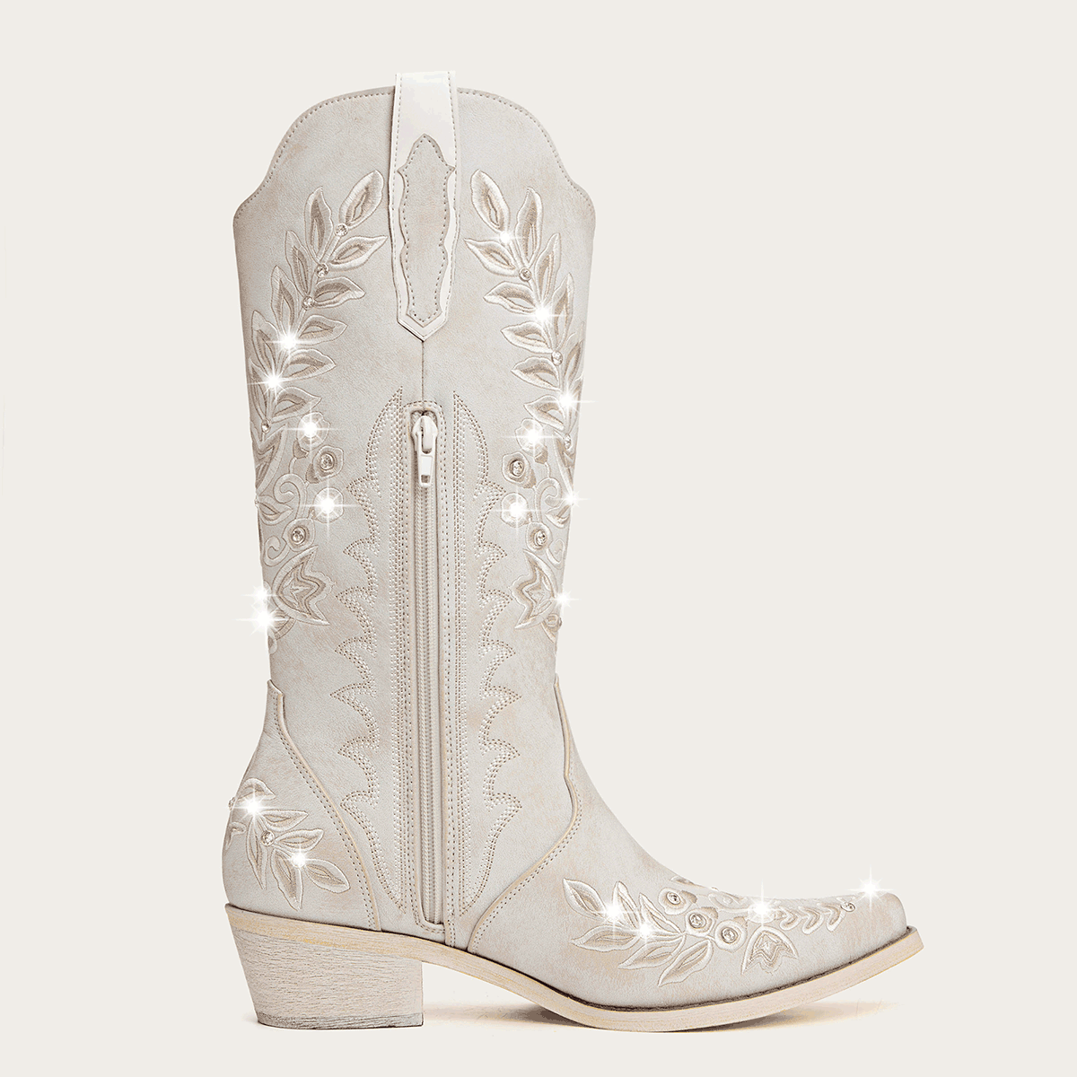 The Grace - Ivory Western Boots with Embroidered Floral and Rhinestone Accents - Image 8