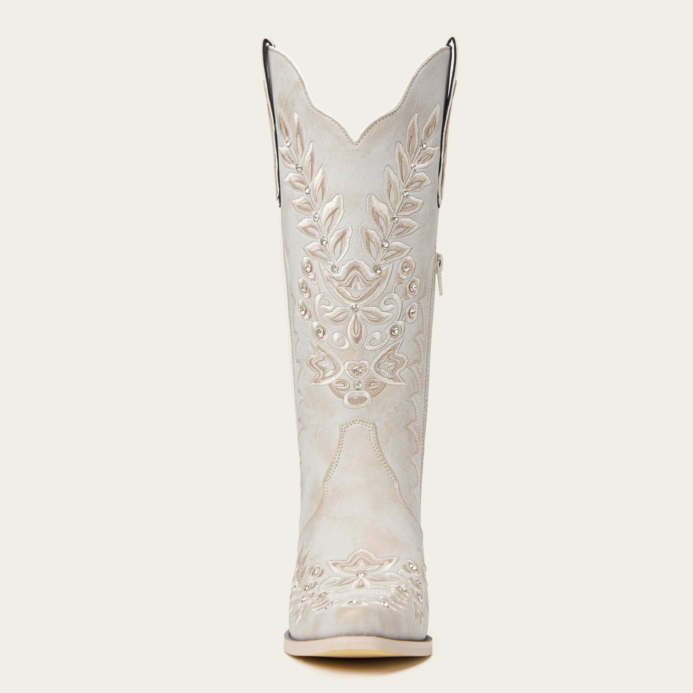 The Grace - Ivory Western Boots with Embroidered Floral and Rhinestone Accents - Image 9