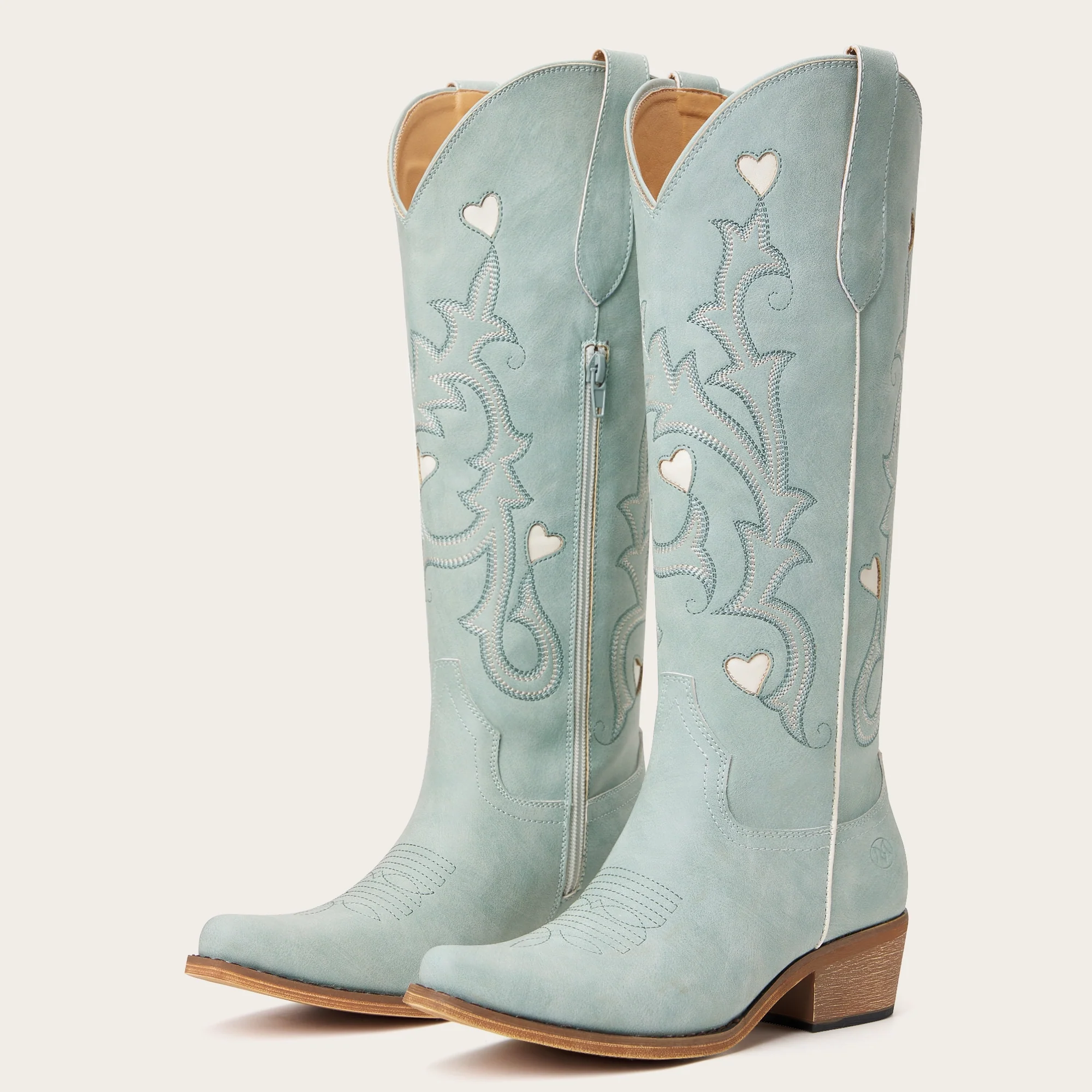 The Hallie - Blue Heart Cutouts Embroidered Western Cowgirl Boots - Image 4
