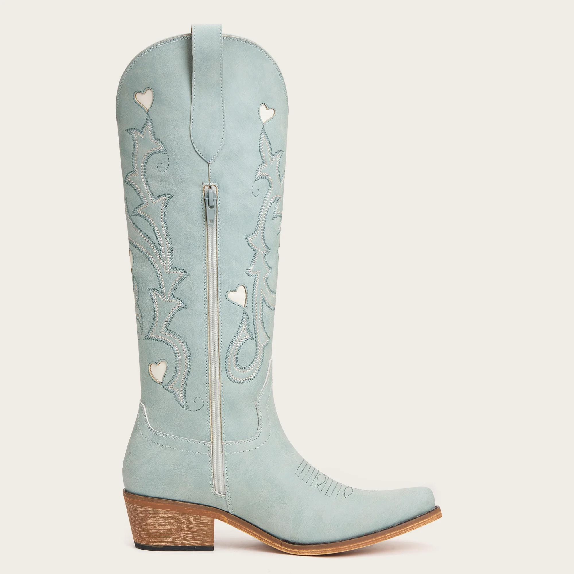 The Hallie - Blue Heart Cutouts Embroidered Western Cowgirl Boots - Image 8