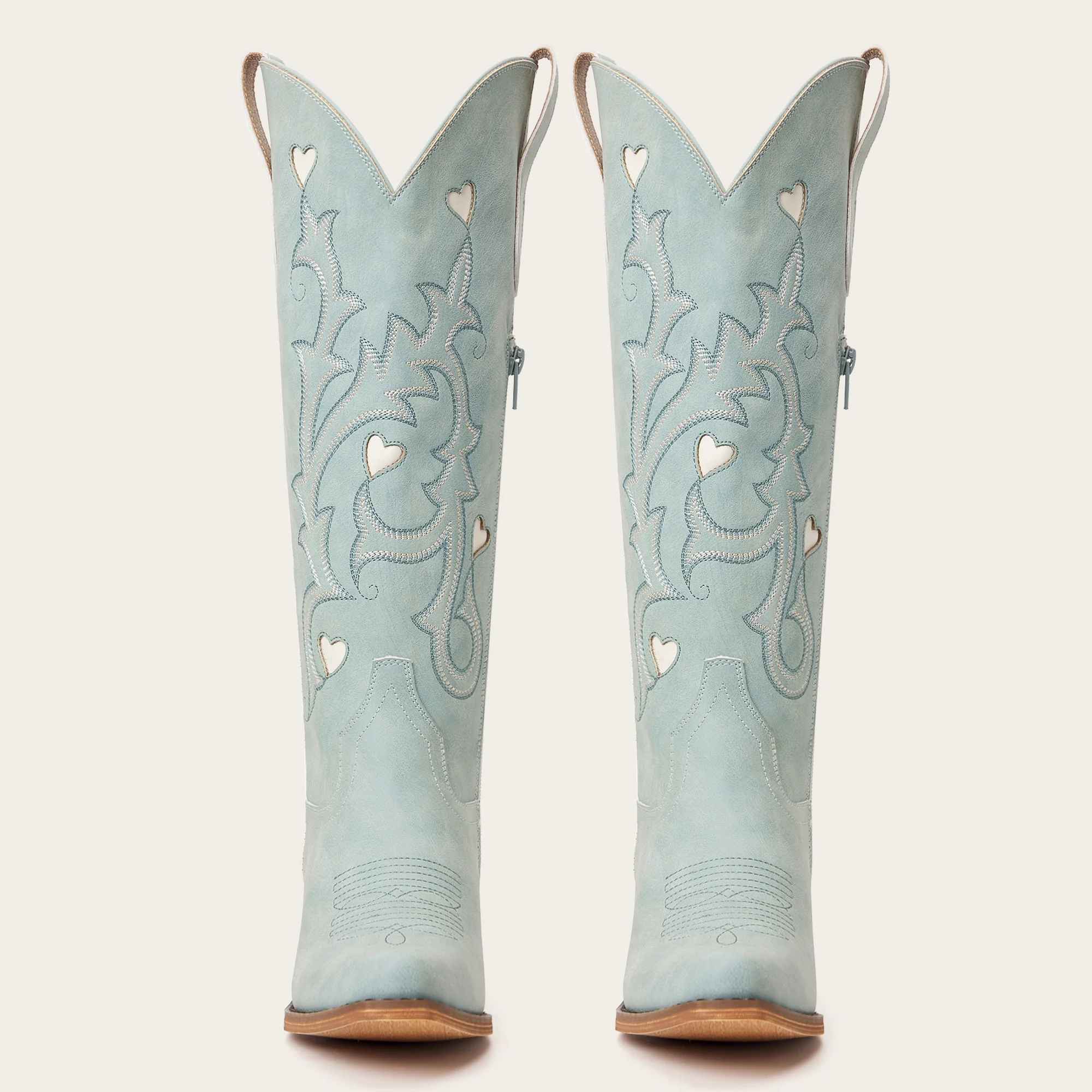 The Hallie - Blue Heart Cutouts Embroidered Western Cowgirl Boots - Image 9
