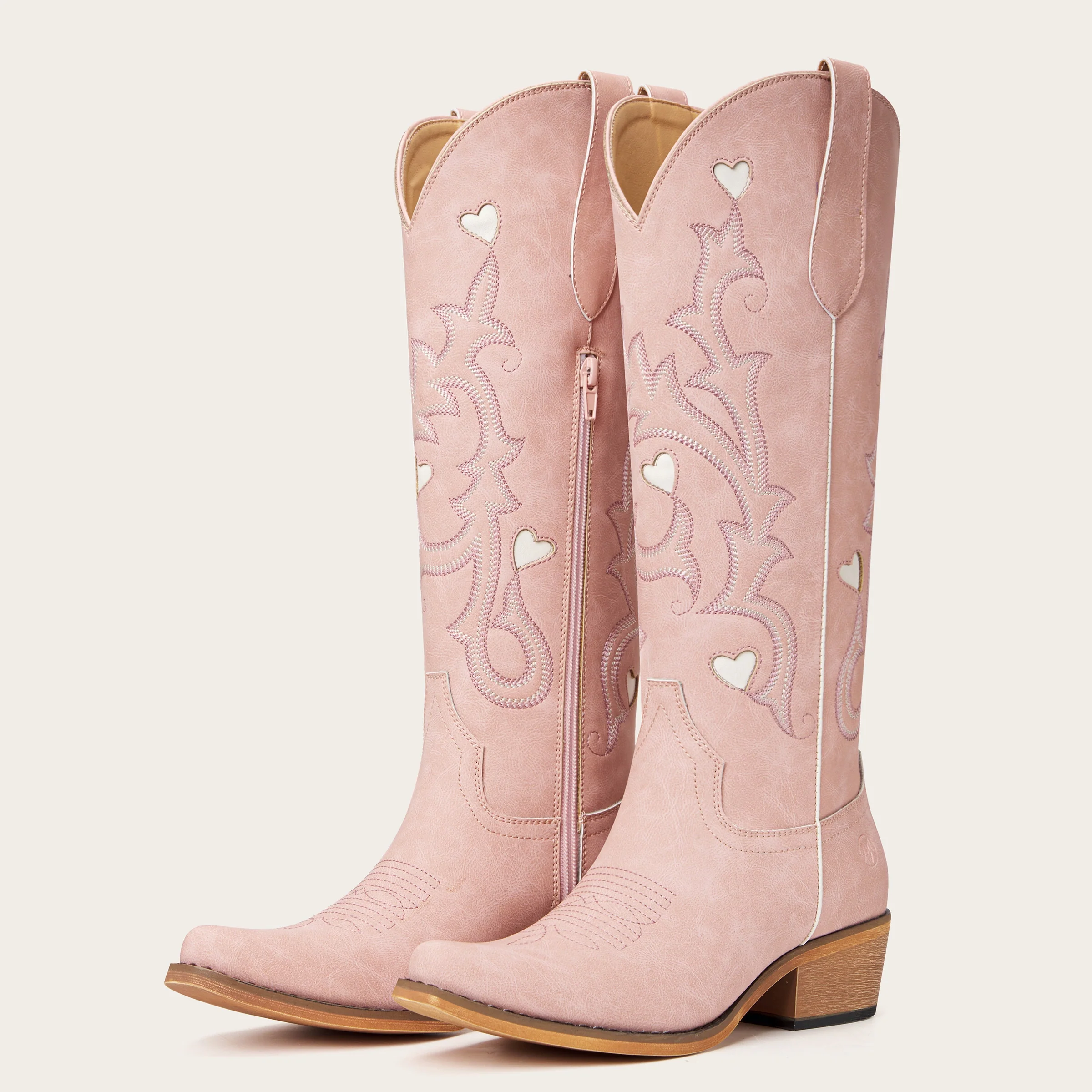 The Hallie - Pink Heart Cutouts Embroidered Western Cowgirl Boots - Image 5