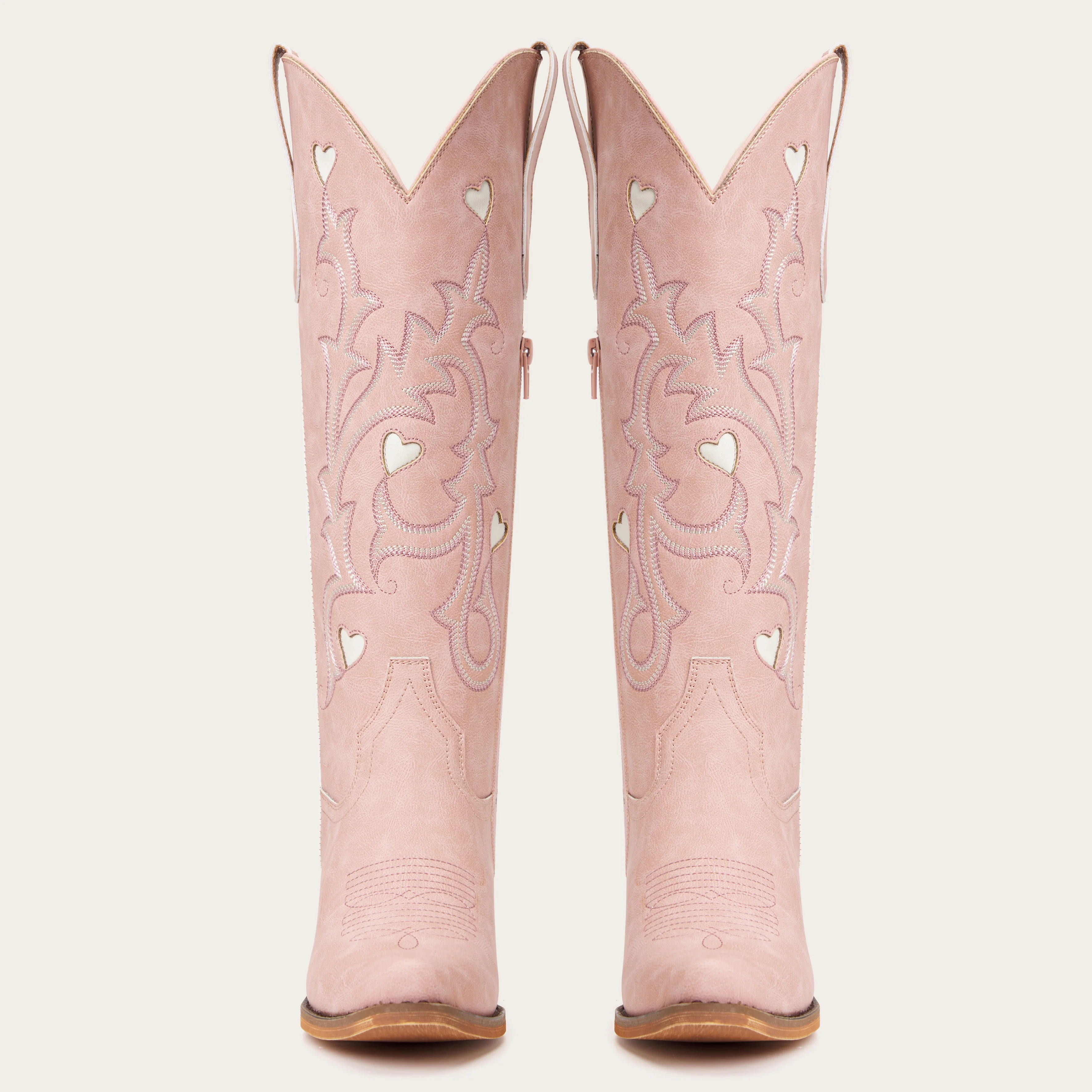 The Hallie - Pink Heart Cutouts Embroidered Western Cowgirl Boots - Image 8