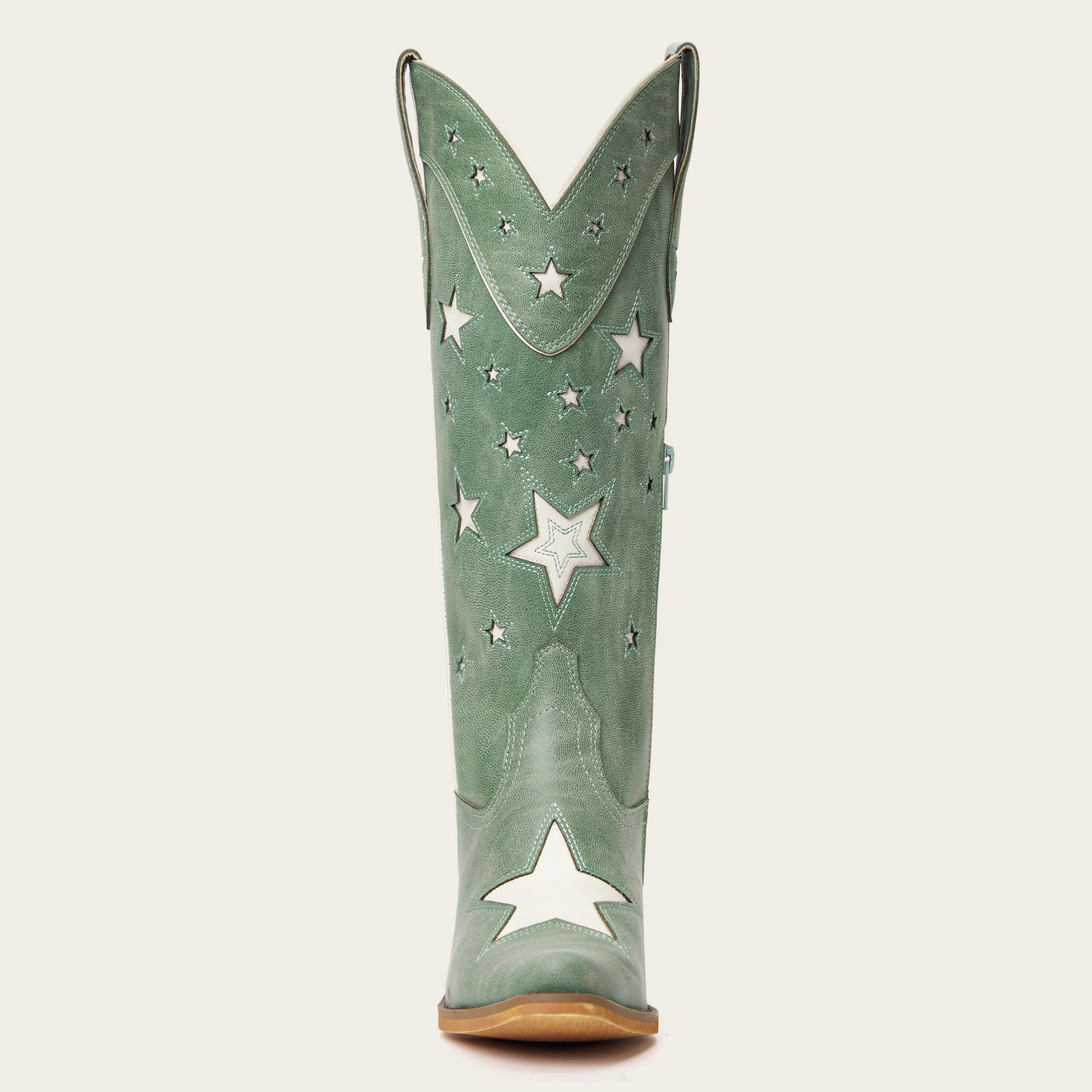 The Hensley - Celestial Green Starry Tall Cowgirl Boots with White Cutout - Image 10