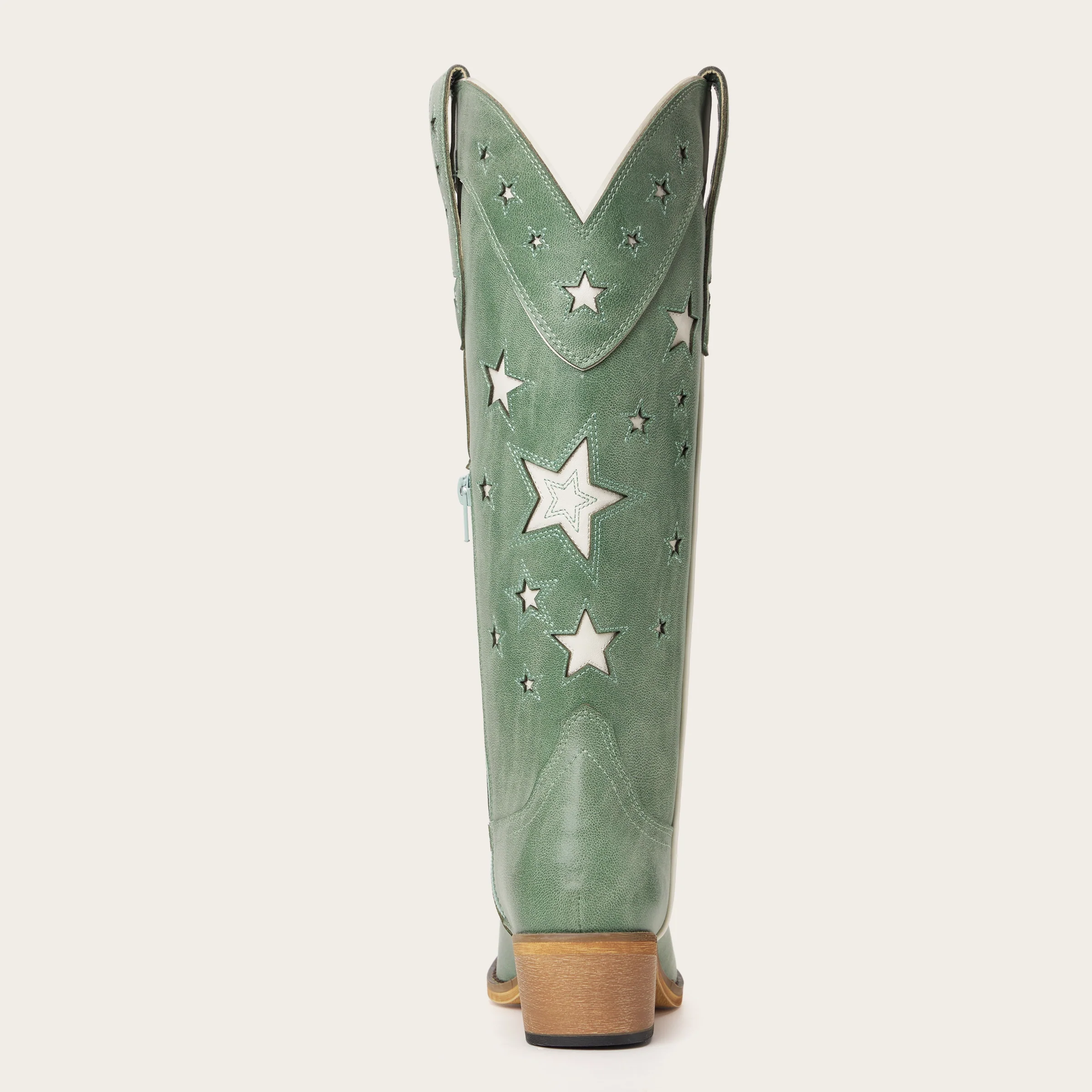 The Hensley - Celestial Green Starry Tall Cowgirl Boots with White Cutout - Image 11