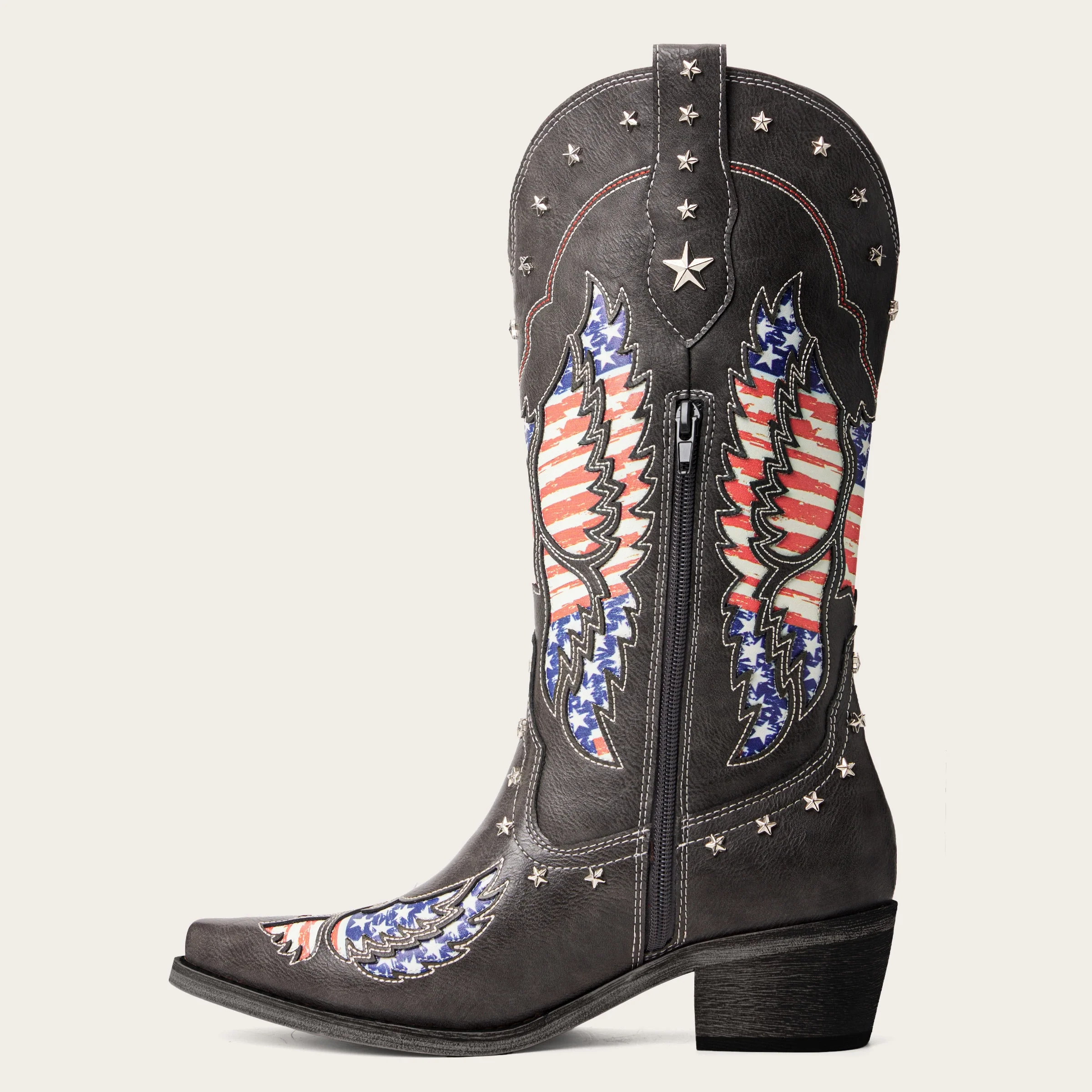 The Liberty - Grey Cowgirl Boots with 50 Stars & American Flag Eagle Embroidery - Image 4