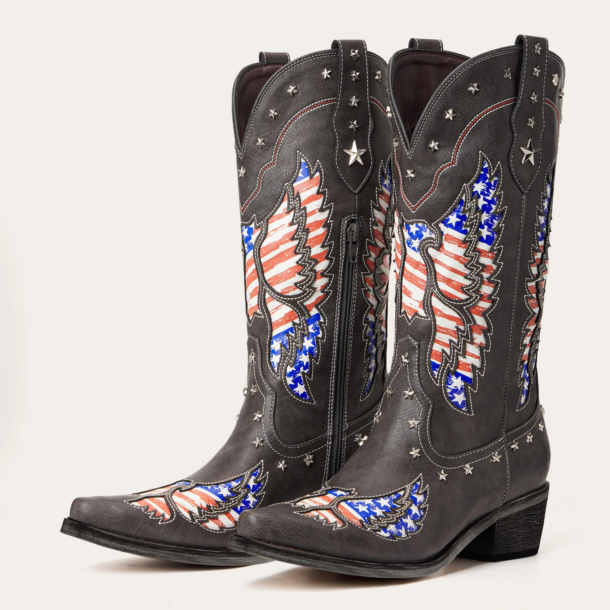 The Liberty - Grey Cowgirl Boots with 50 Stars & American Flag Eagle Embroidery - Image 5