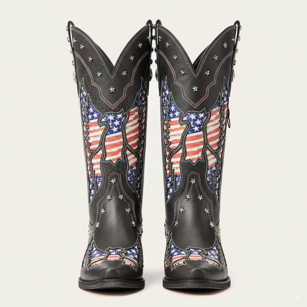 The Liberty - Grey Cowgirl Boots with 50 Stars & American Flag Eagle Embroidery - Image 8
