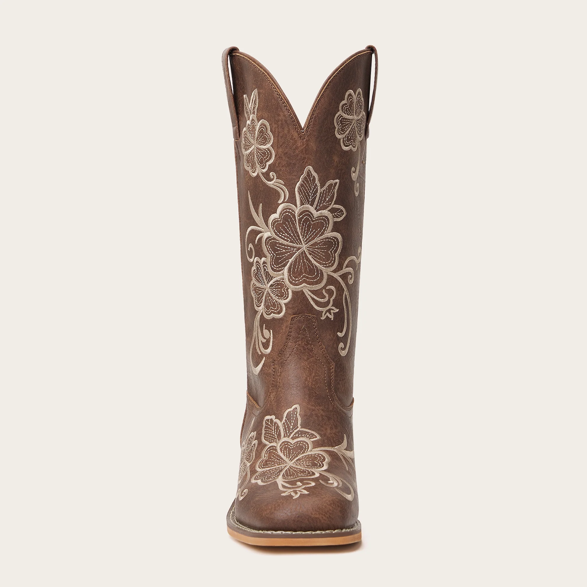 The Lucky Charm - Brown Boots with Five-Leaf Clover Embroidery & Square Toe - Image 5