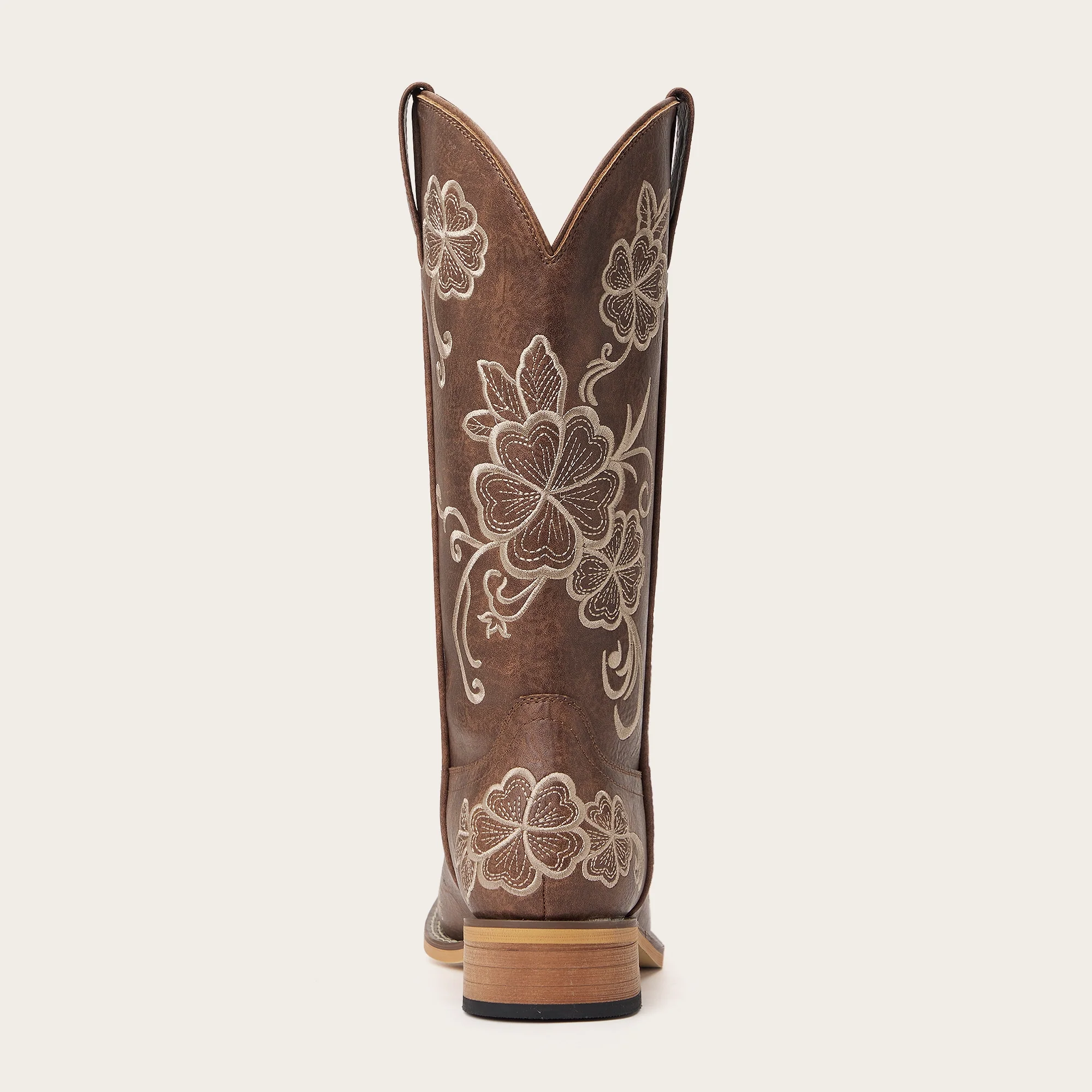 The Lucky Charm - Brown Boots with Five-Leaf Clover Embroidery & Square Toe - Image 6