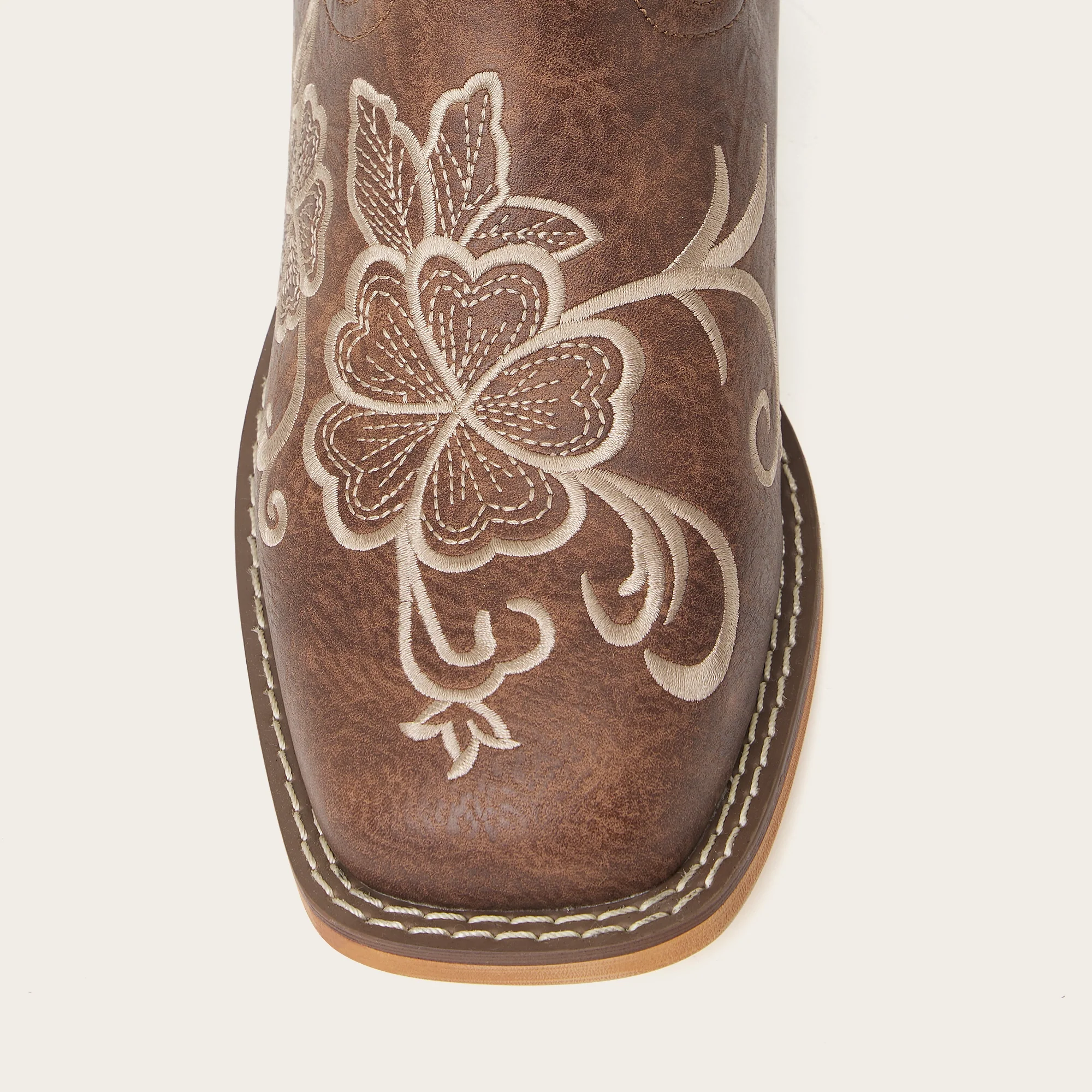 The Lucky Charm - Brown Boots with Five-Leaf Clover Embroidery & Square Toe - Image 7