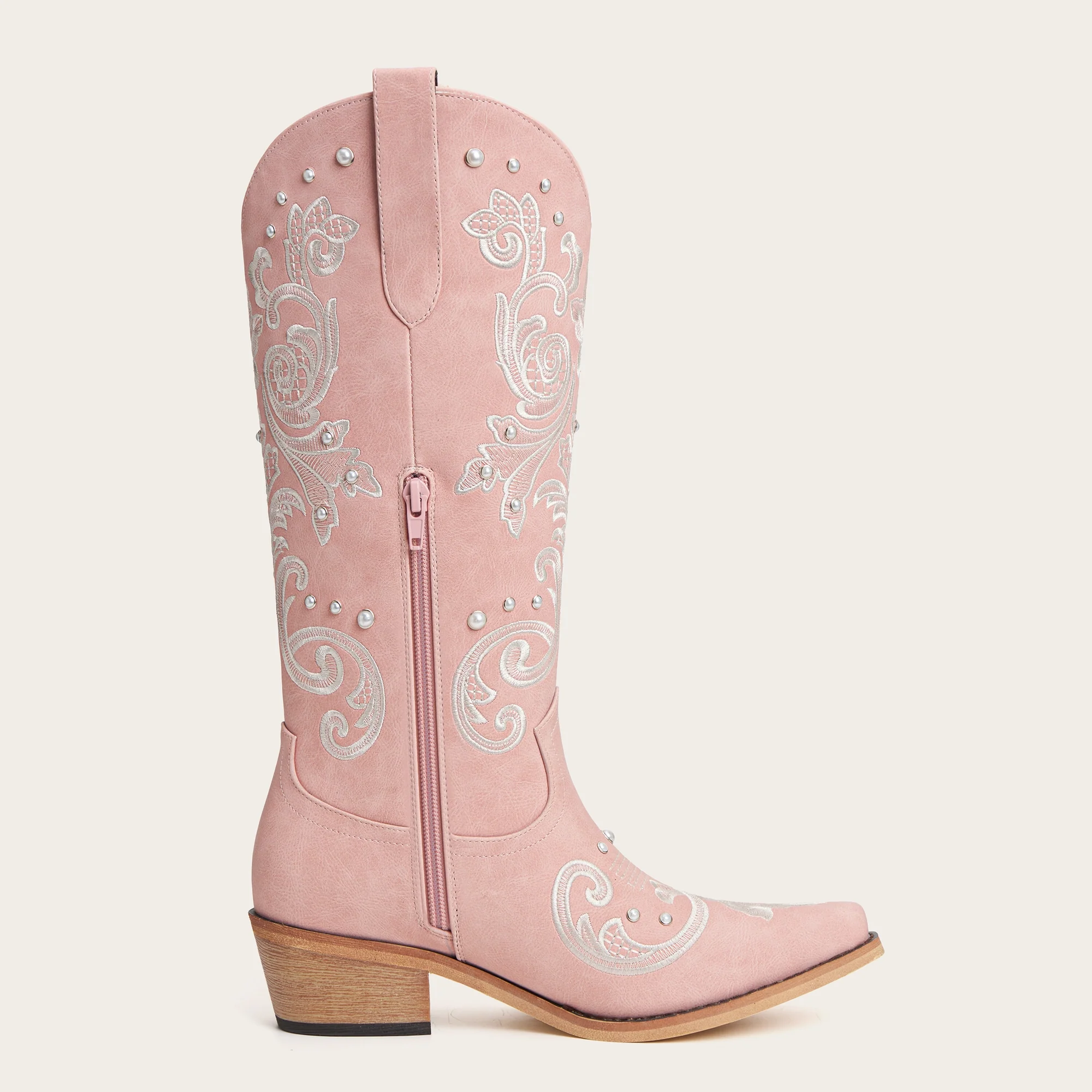 The Missie - Pink Embroidered Cowgirl Boots with Pearls and Elegant Western Flair - Image 8