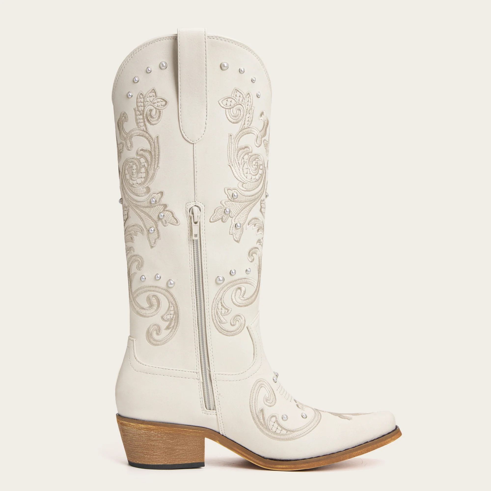 The Missie - Ivory Embroidered Cowgirl Boots with Pearls and Elegant Western Flair - Image 7