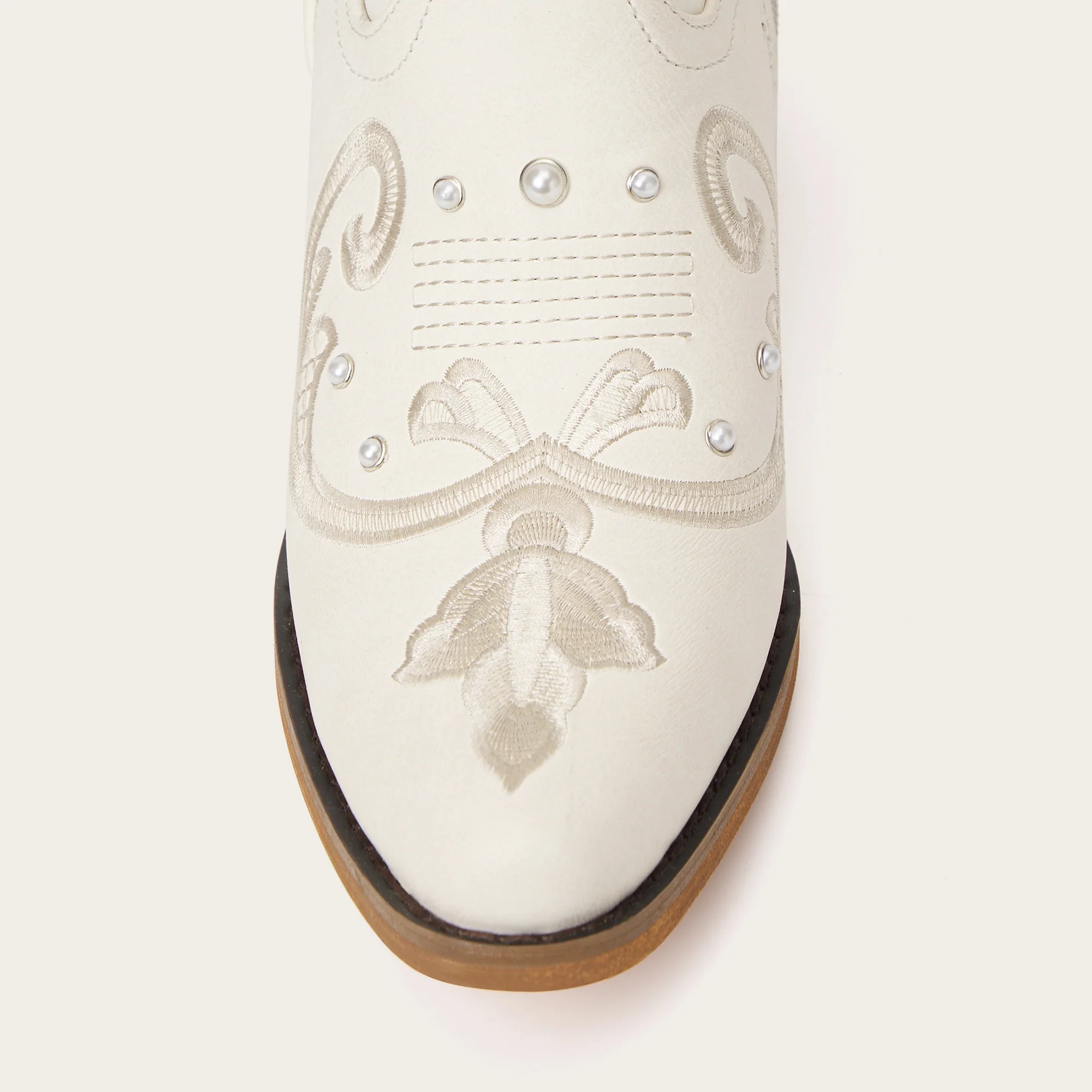 The Missie - Ivory Embroidered Cowgirl Boots with Pearls and Elegant Western Flair - Image 8