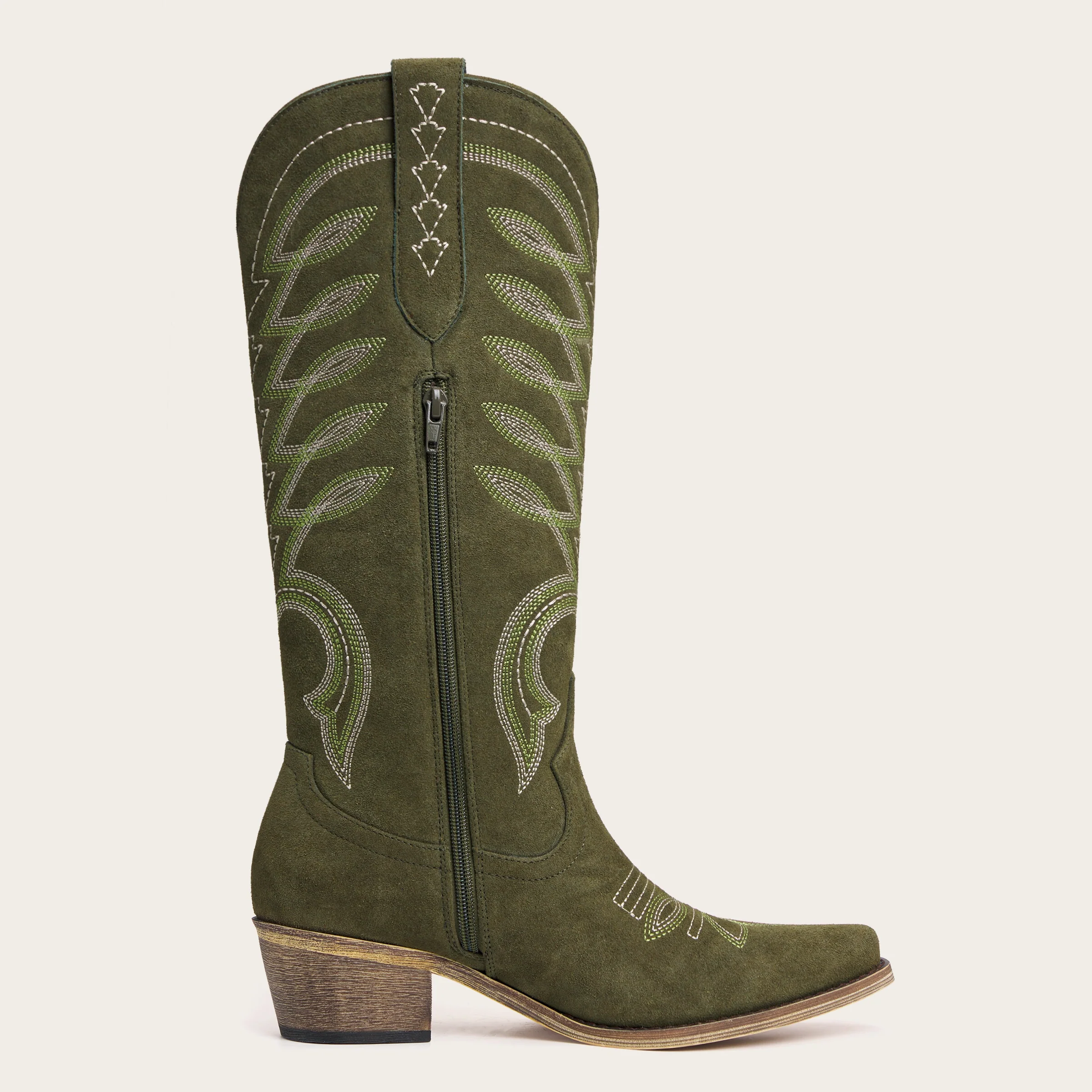 The Mojave - Olive Green Suede Cowgirl Boots with Classic Western Stitching - Image 8