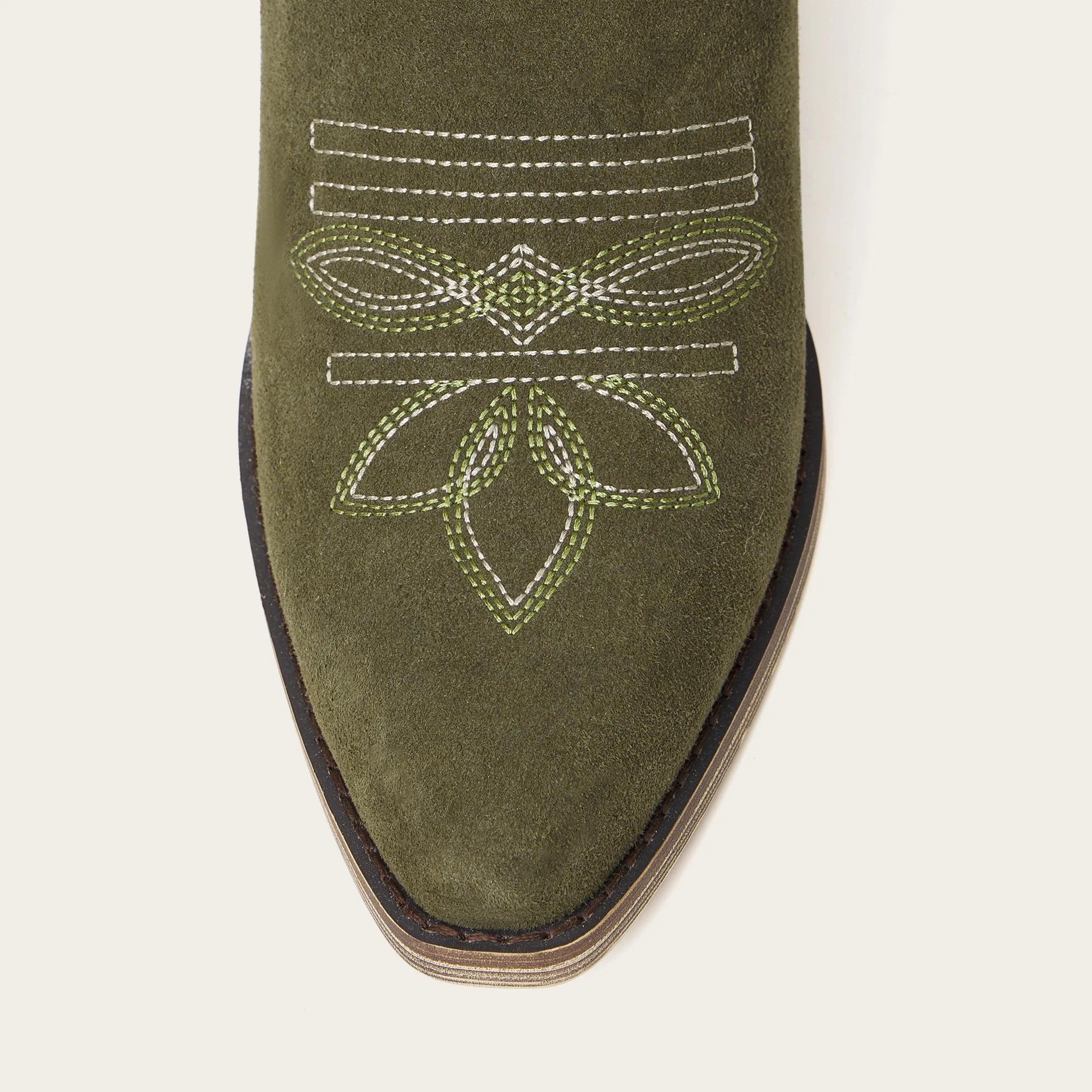 The Mojave - Olive Green Suede Cowgirl Boots with Classic Western Stitching - Image 9