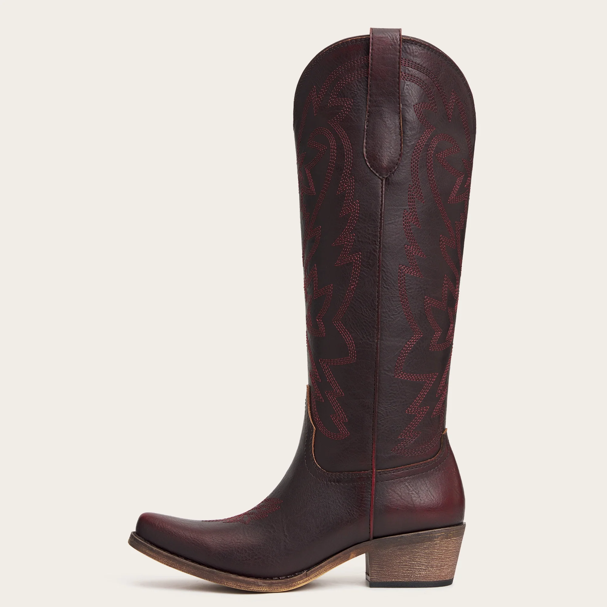 The Molly Wood - Mahogany Snip Toe Embroidered Cute Comfortable Tall Cowgirl Boots - Image 4