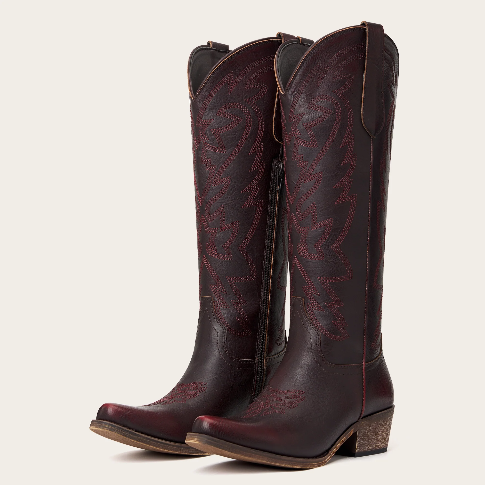 The Molly Wood - Mahogany Snip Toe Embroidered Cute Comfortable Tall Cowgirl Boots - Image 5