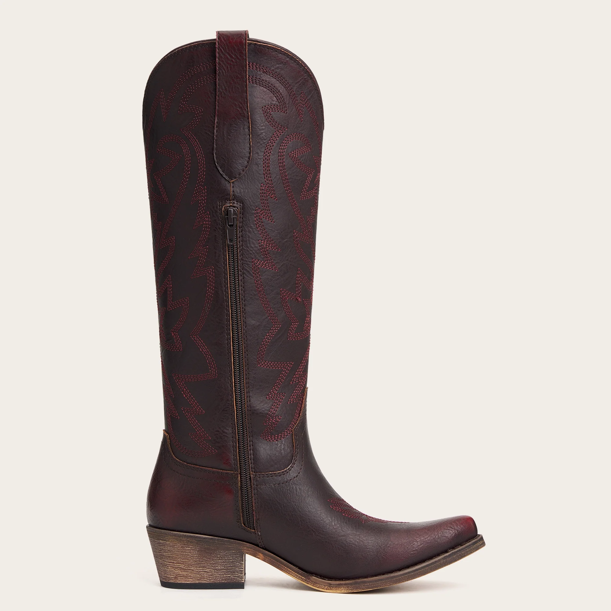 The Molly Wood - Mahogany Snip Toe Embroidered Cute Comfortable Tall Cowgirl Boots - Image 6