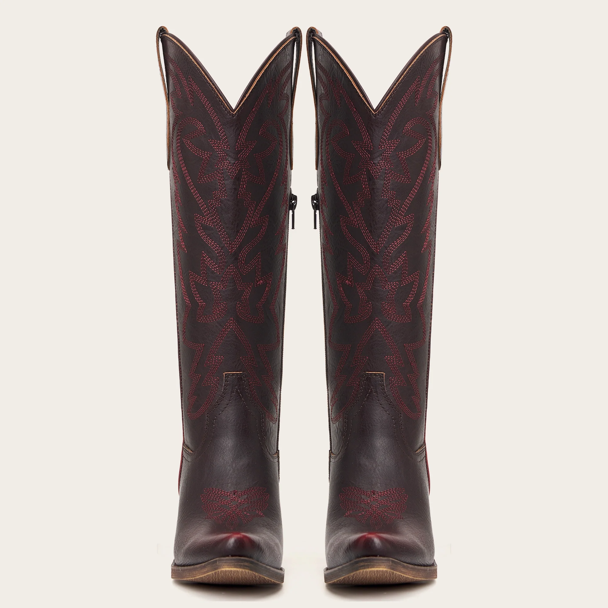 The Molly Wood - Mahogany Snip Toe Embroidered Cute Comfortable Tall Cowgirl Boots - Image 7