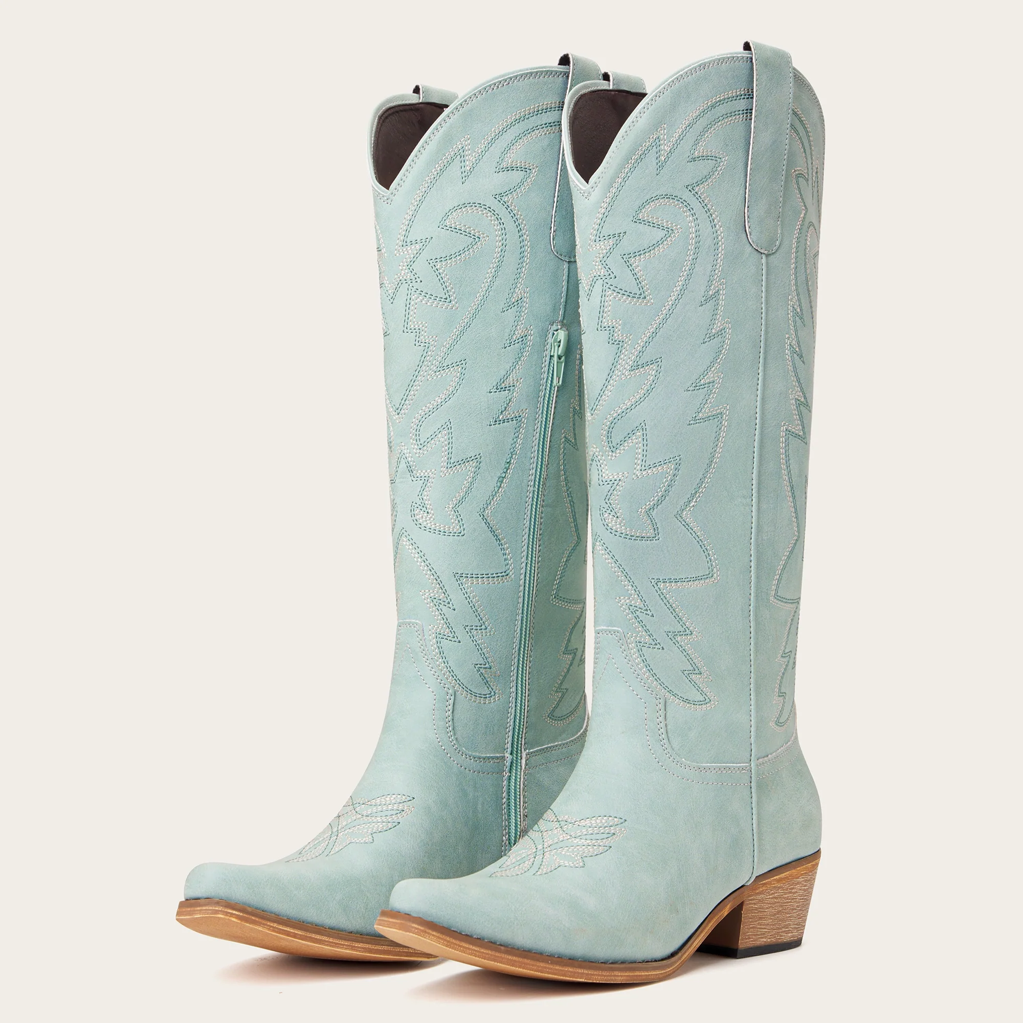 The Molly Wood - Blue Snip Toe Embroidered Cute Comfortable Tall Cowgirl Boots - Image 4