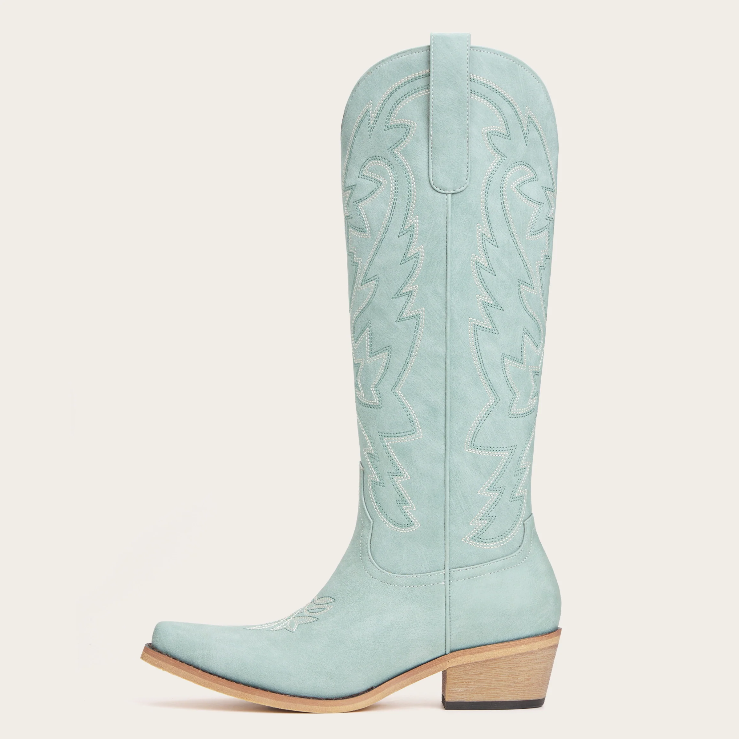 The Molly Wood - Blue Snip Toe Embroidered Cute Comfortable Tall Cowgirl Boots - Image 5