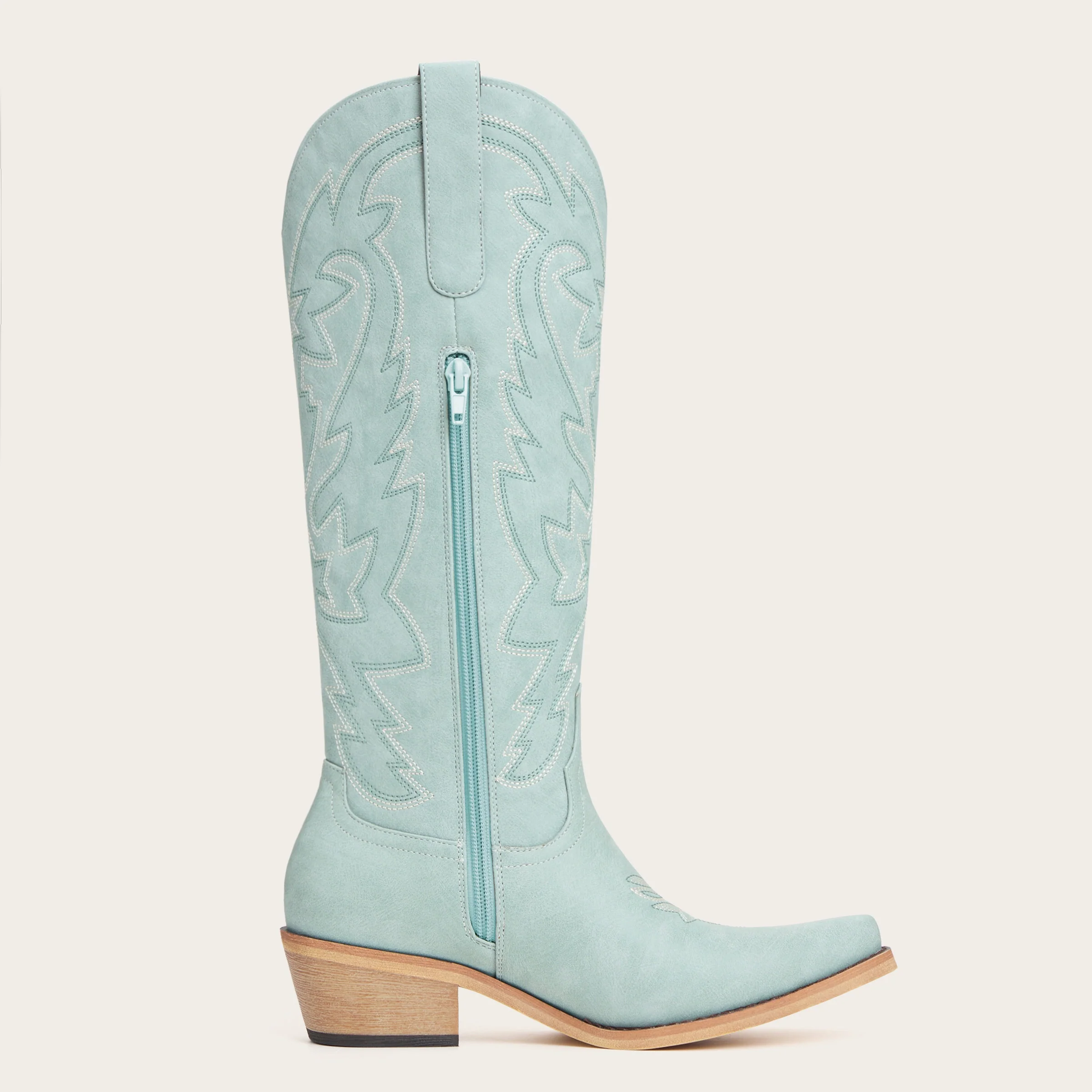 The Molly Wood - Blue Snip Toe Embroidered Cute Comfortable Tall Cowgirl Boots - Image 8