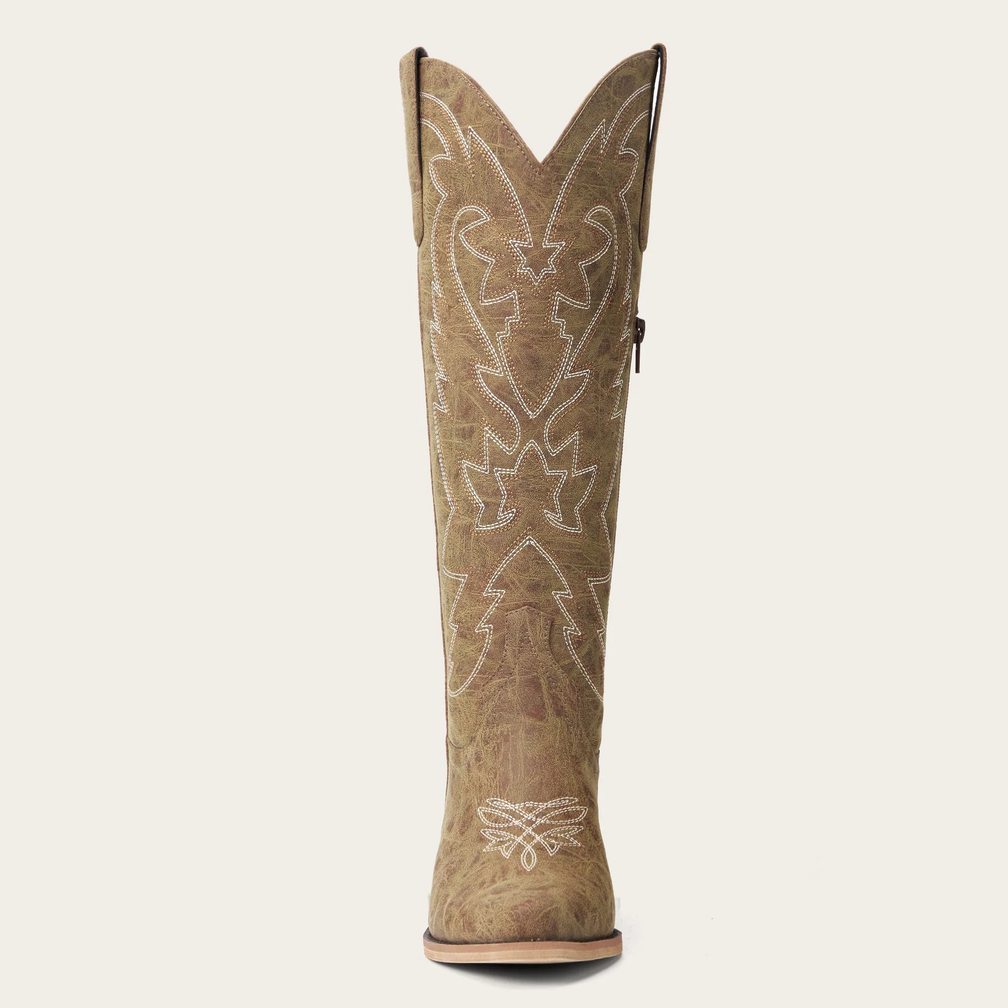 The Molly Wood - Distressed Tan Leather Snip Toe Embroidered Comfy Tall Cowgirl Boots - Image 10