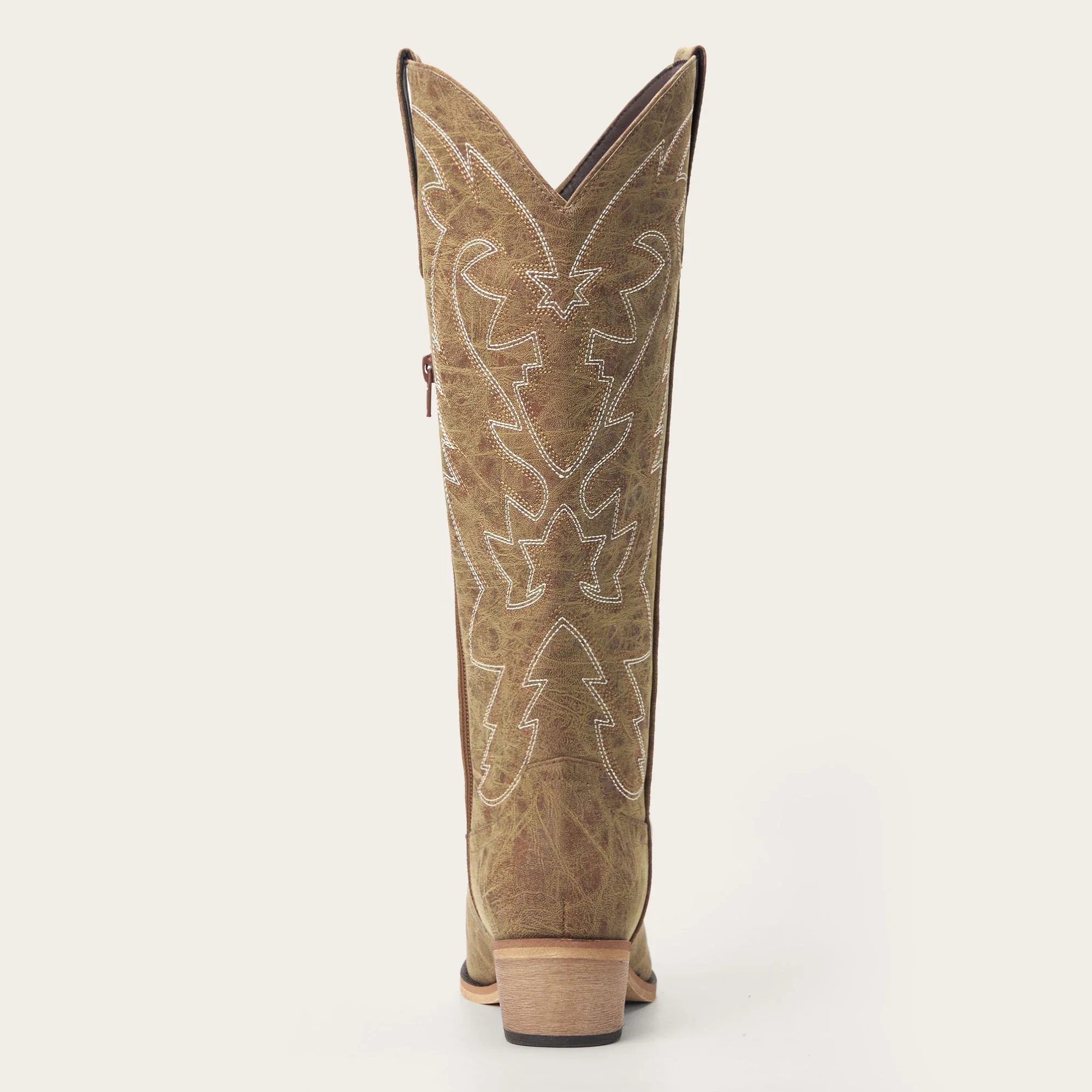 The Molly Wood - Distressed Tan Leather Snip Toe Embroidered Comfy Tall Cowgirl Boots - Image 11
